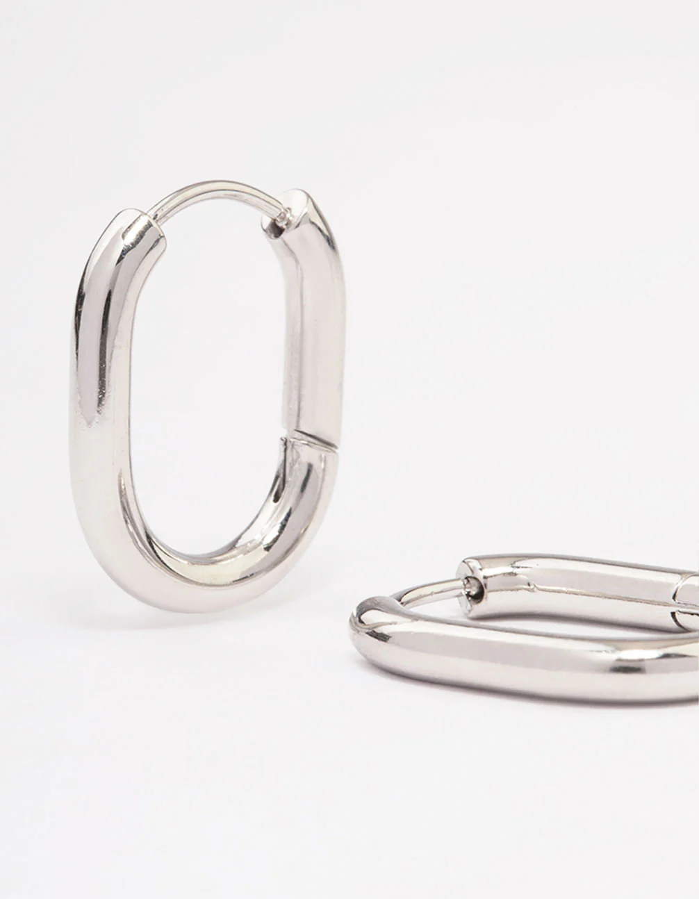 Waterproof Stainless Steel Plain Oval Huggie Hoop Earrings - Image 4