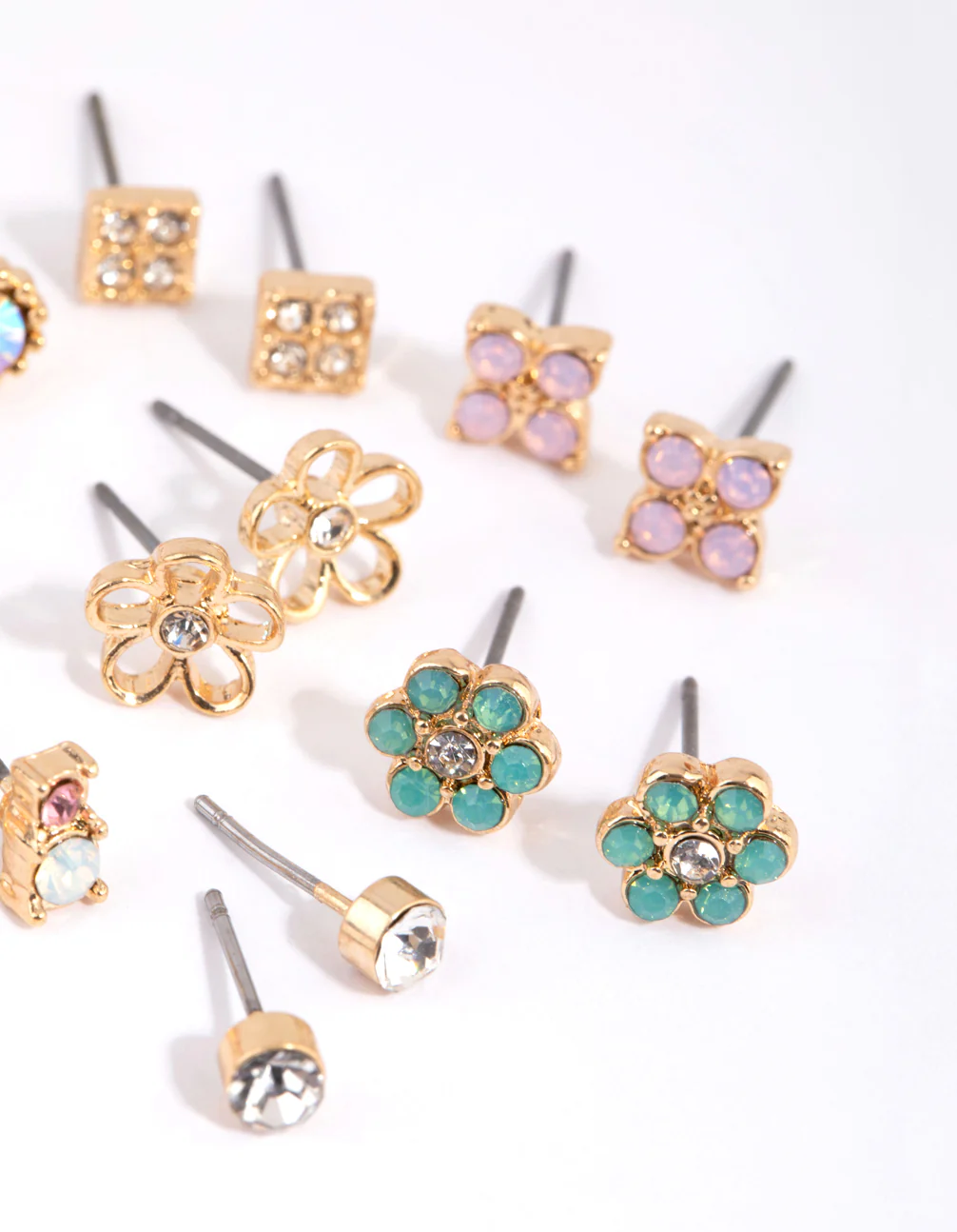 Gold Flower & Diamante Stud Earring Pack - Image 2