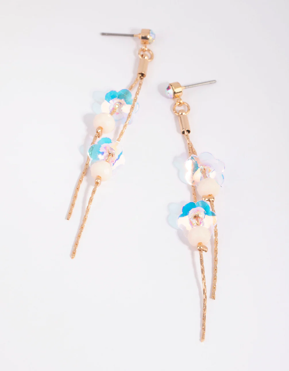 Gold Flower Sequin Drop Earrings