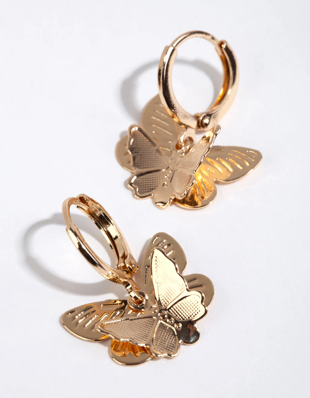 Gold Double Butterfly Stamp Huggie Earrings - Image 2