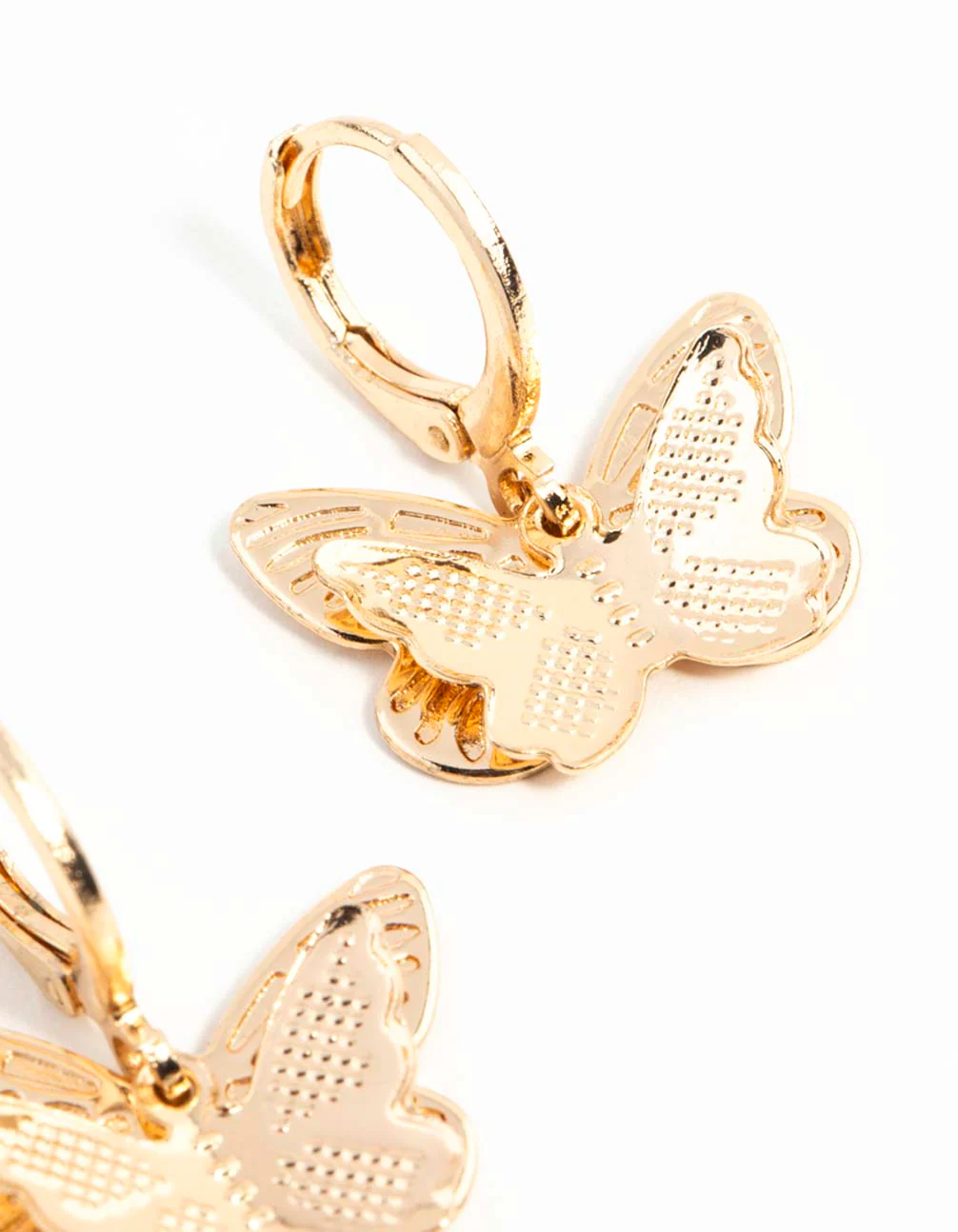 Gold Double Butterfly Stamp Huggie Earrings - Image 4