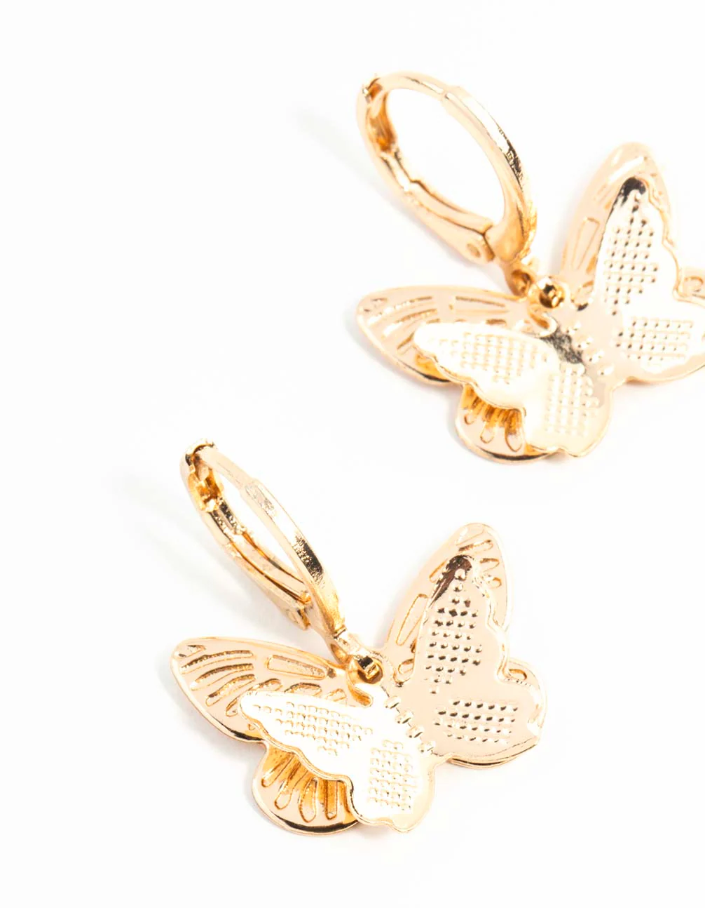 Gold Double Butterfly Stamp Huggie Earrings - Image 5