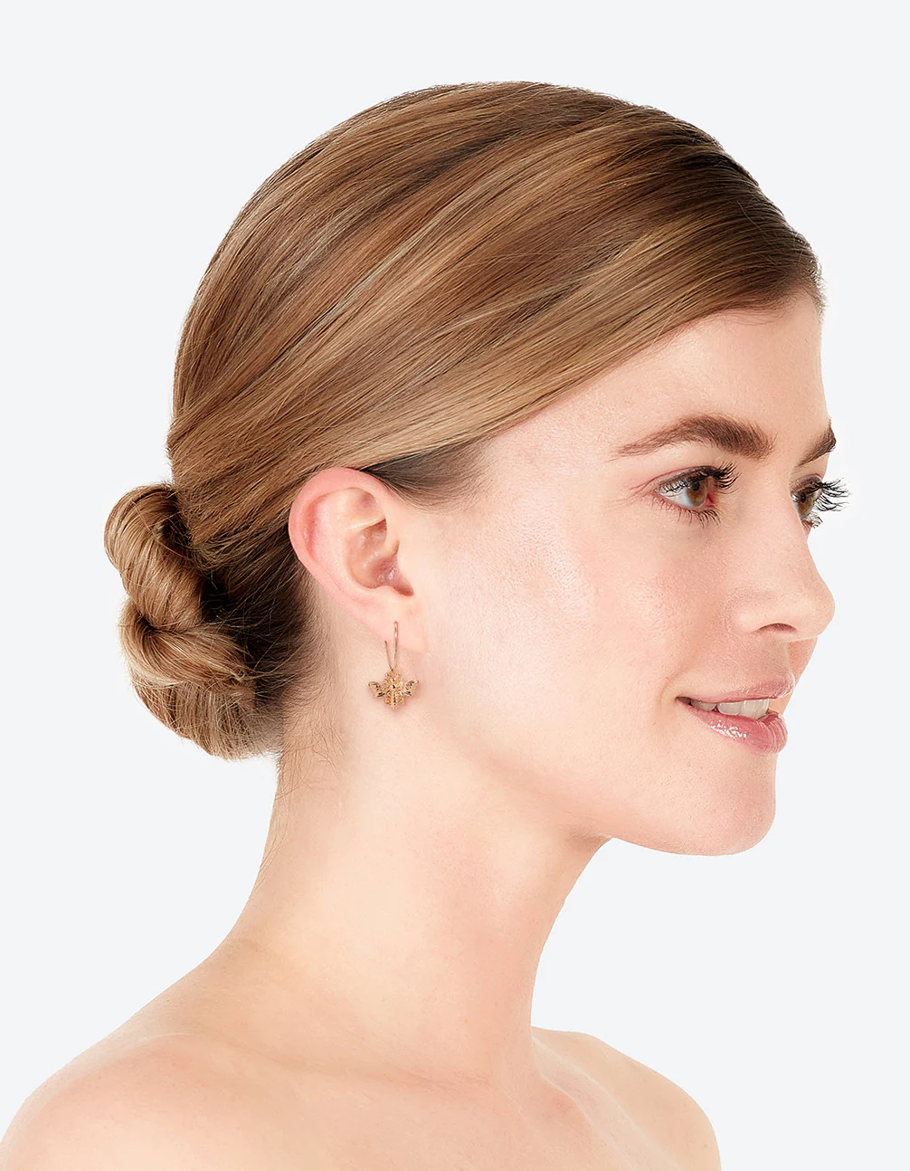 Gold Bee Pendant Huggie Hoop Earrings - Image 3