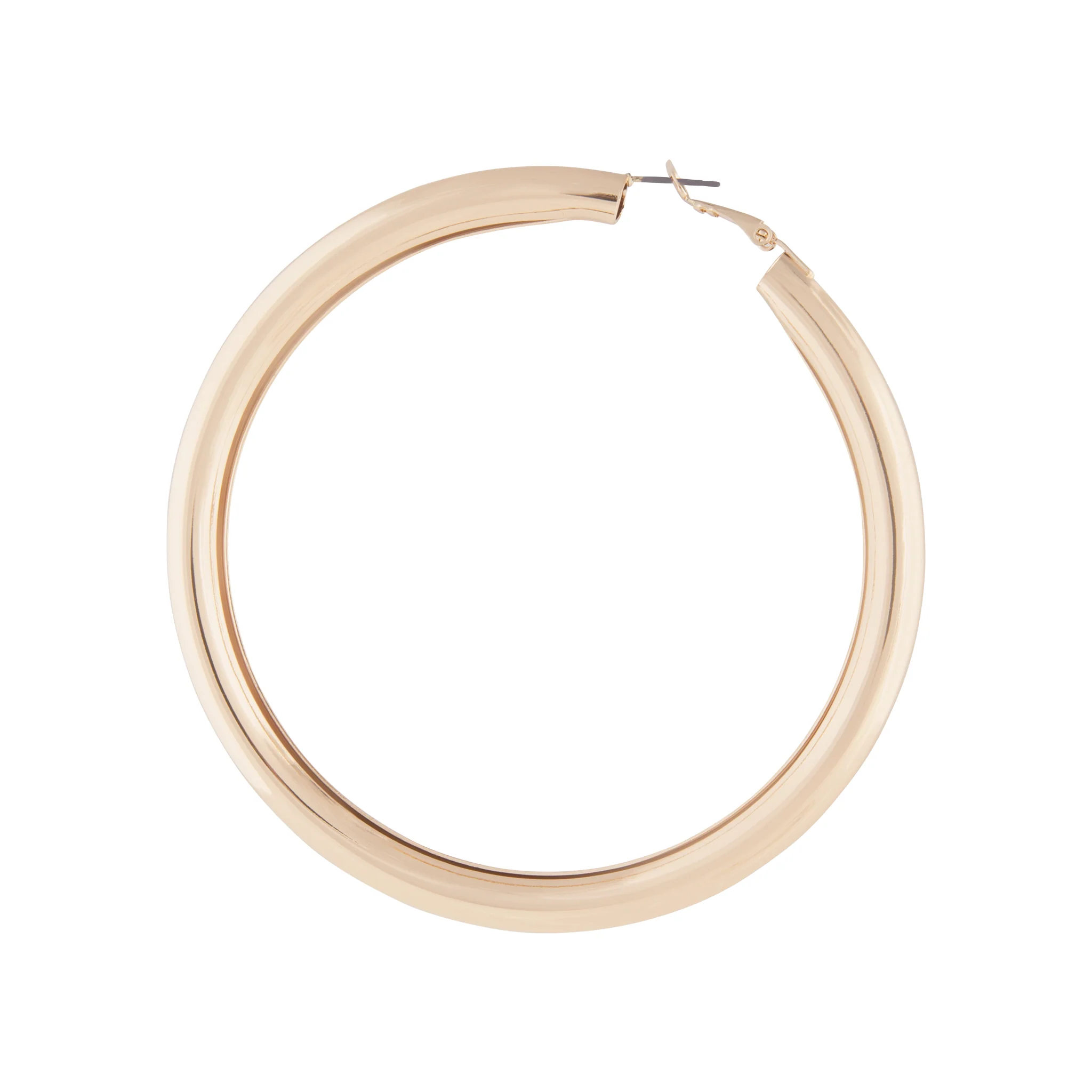 Polished Gold Oversized Tube Hoop Earrings - Image 3