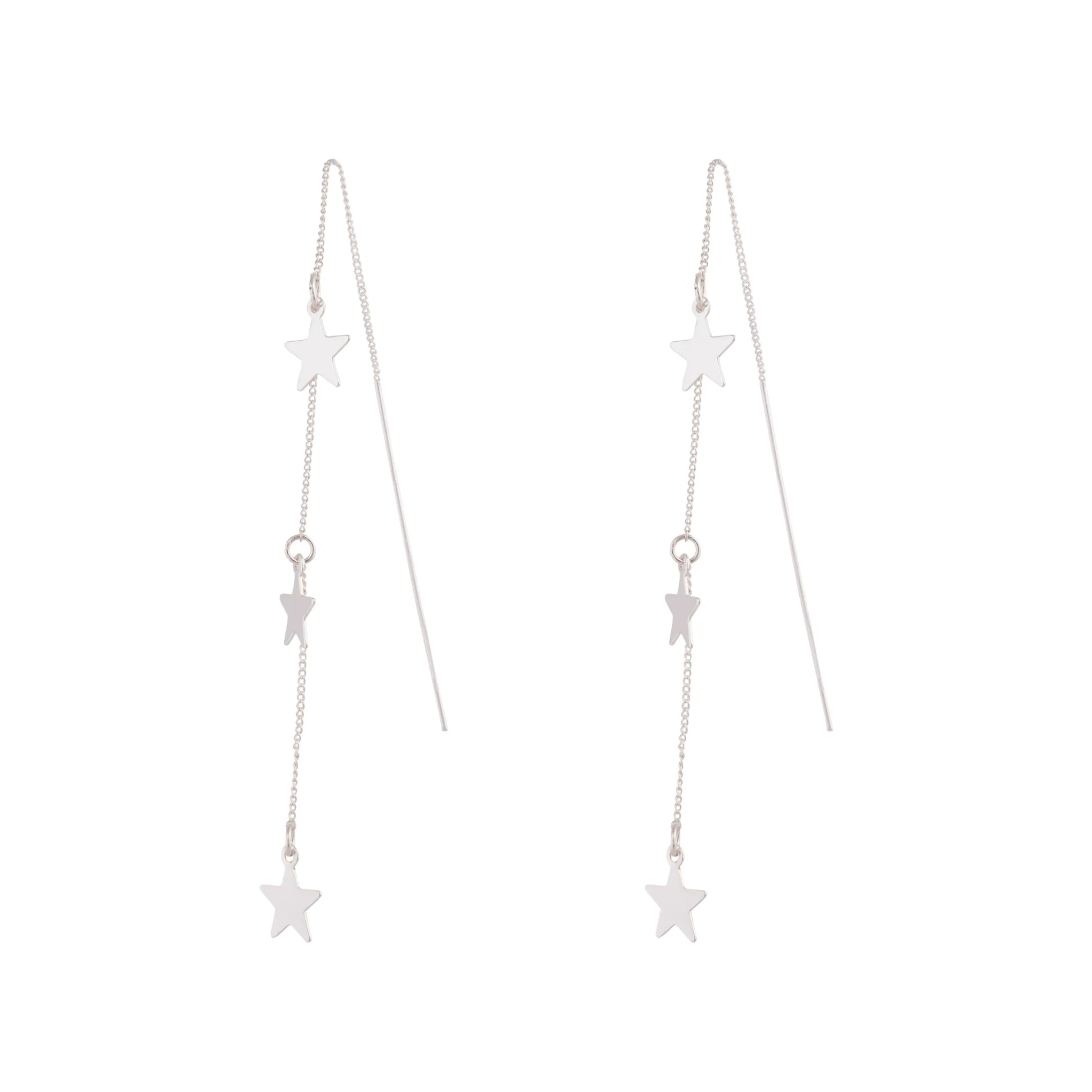 SIlver Mini Star Thread Through Earrings - Image 2