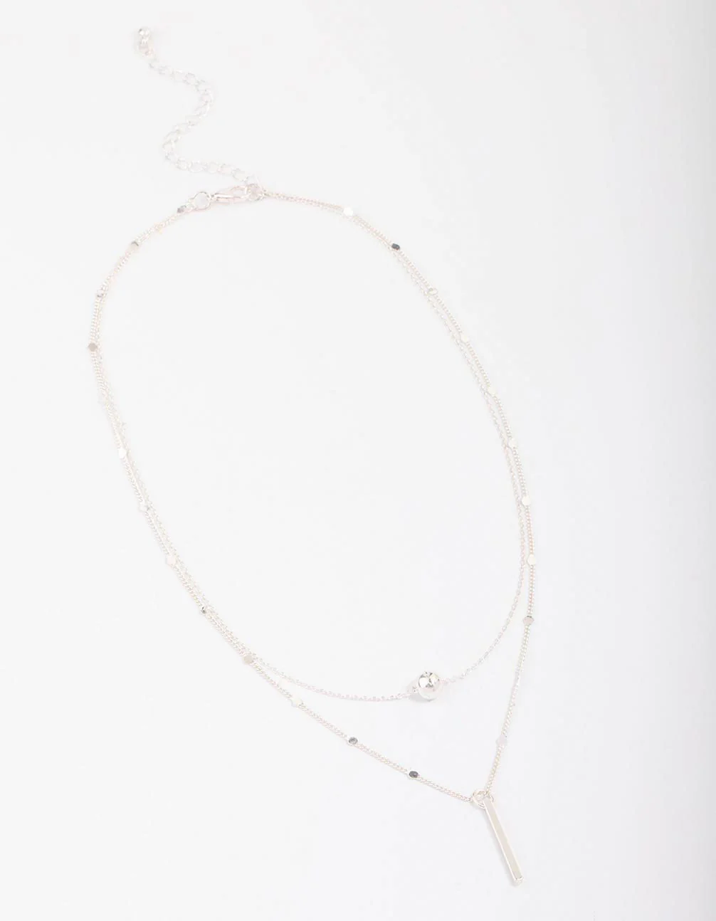 Silver Bar & Ball Layered Necklace - Image 2