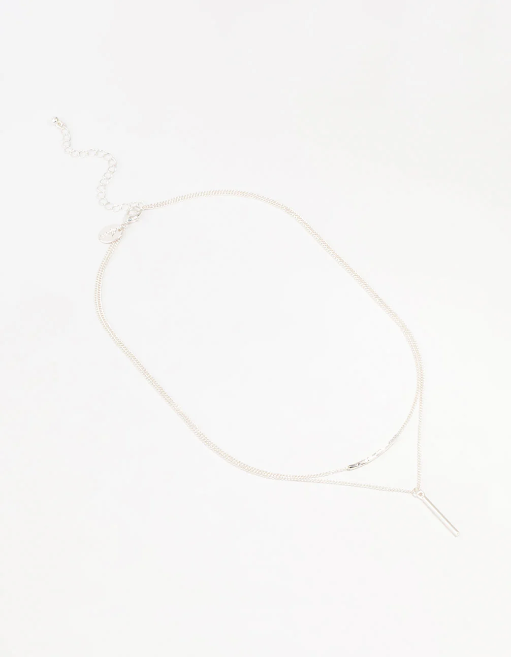 Silver Double Chain Bar Layered Necklace - Image 4
