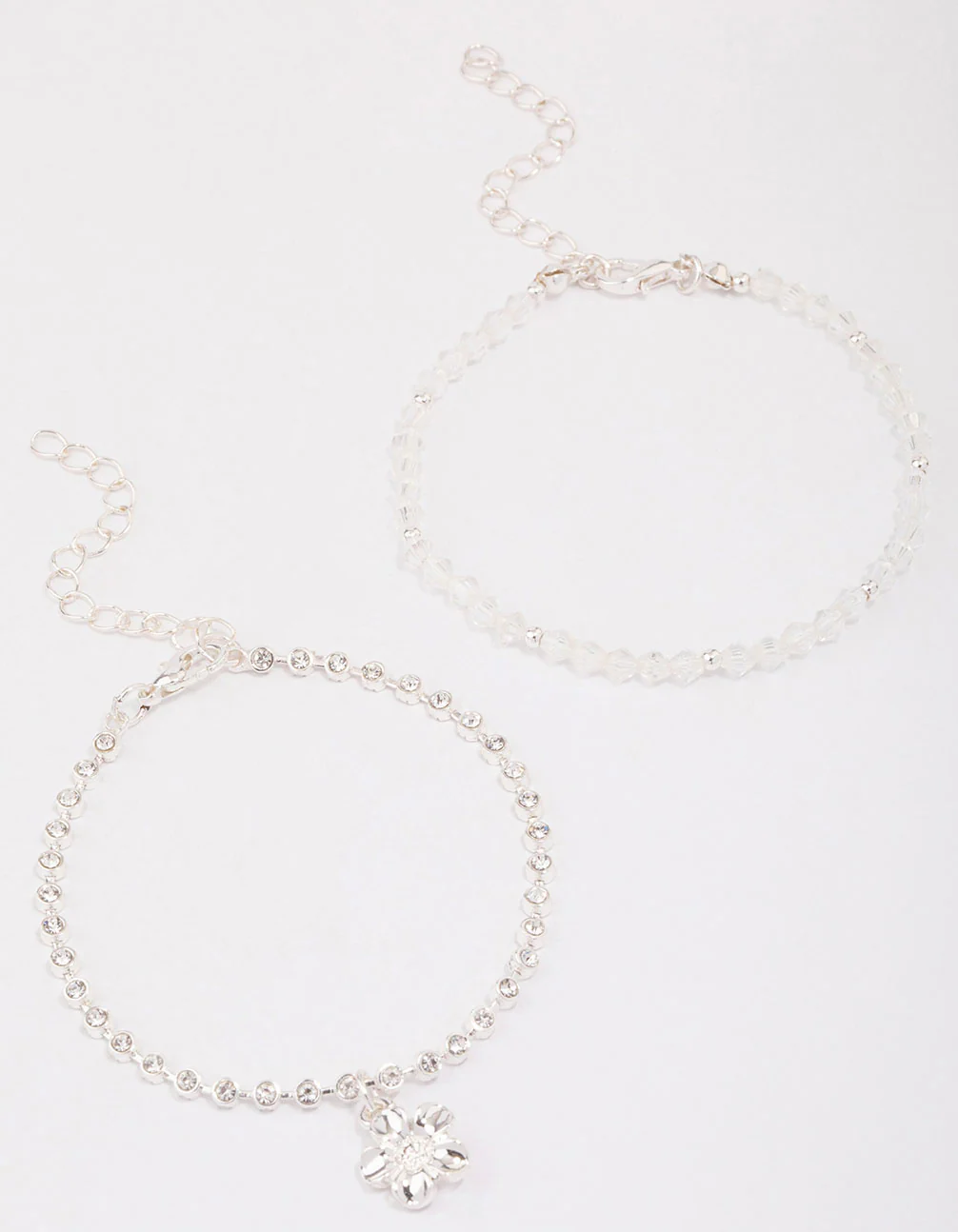 Silver Beaded Diamante Flower Charm Bracelet Pack - Image 2