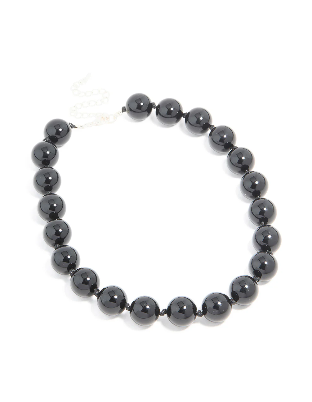 Silver Black Beaded Necklace - Image 2