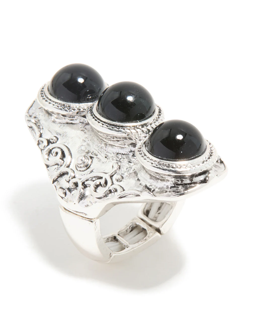 Silver Black Circle Trio Ring - Image 2