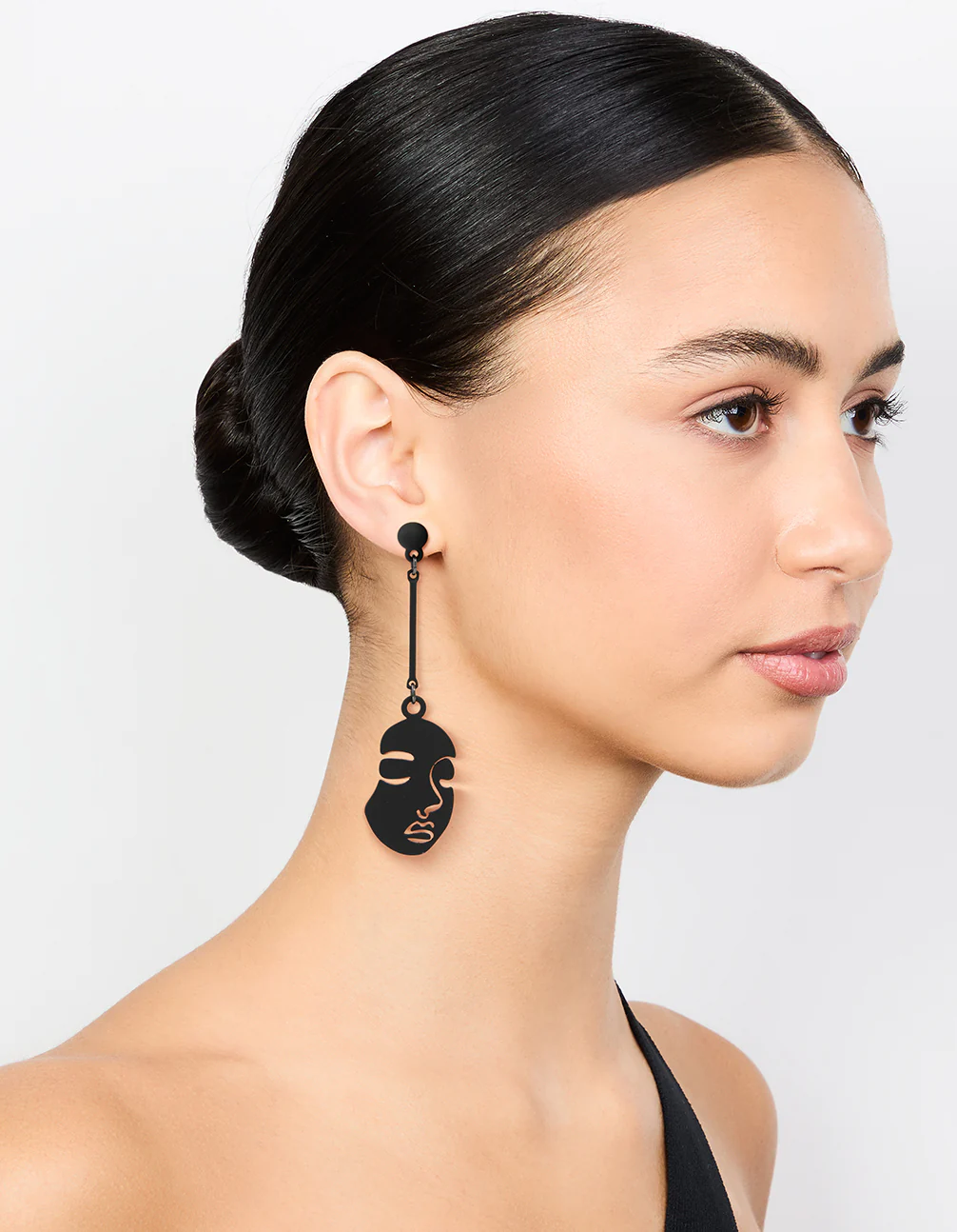 Silver Black Coated Metal Face Drop Earrings - Image 3