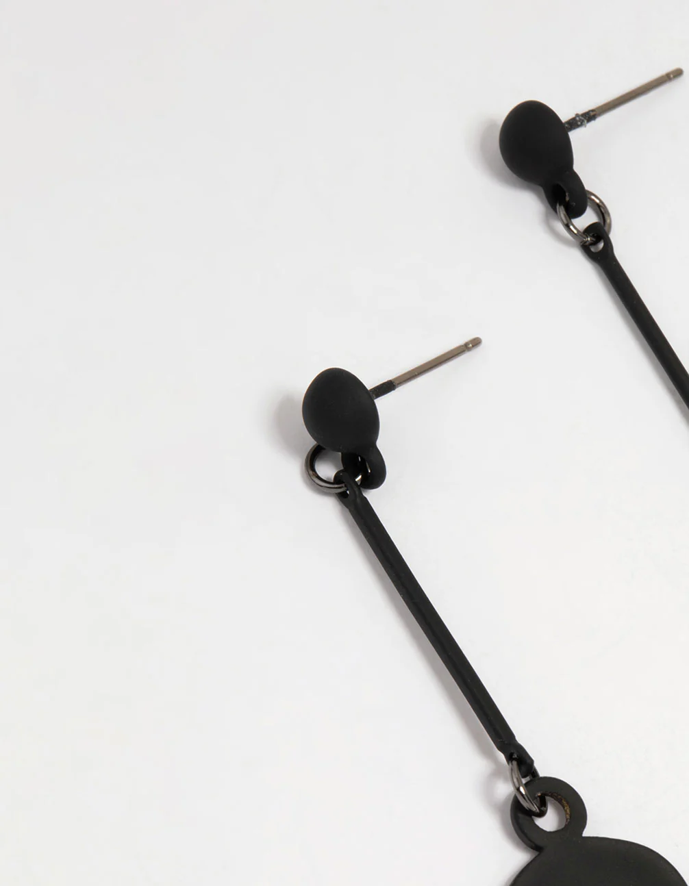 Silver Black Coated Metal Face Drop Earrings - Image 4