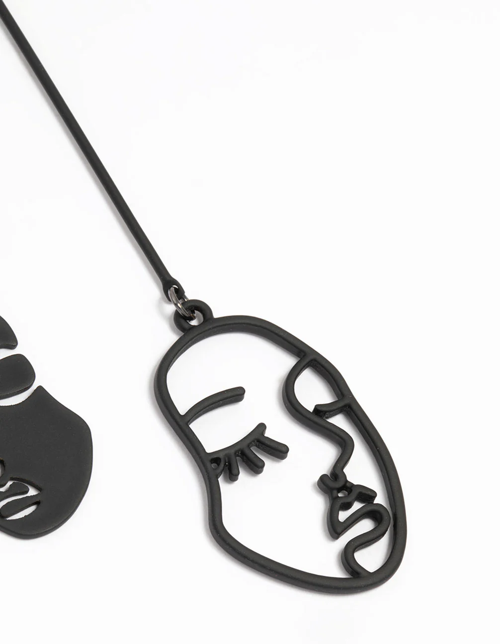 Silver Black Coated Metal Face Drop Earrings - Image 5