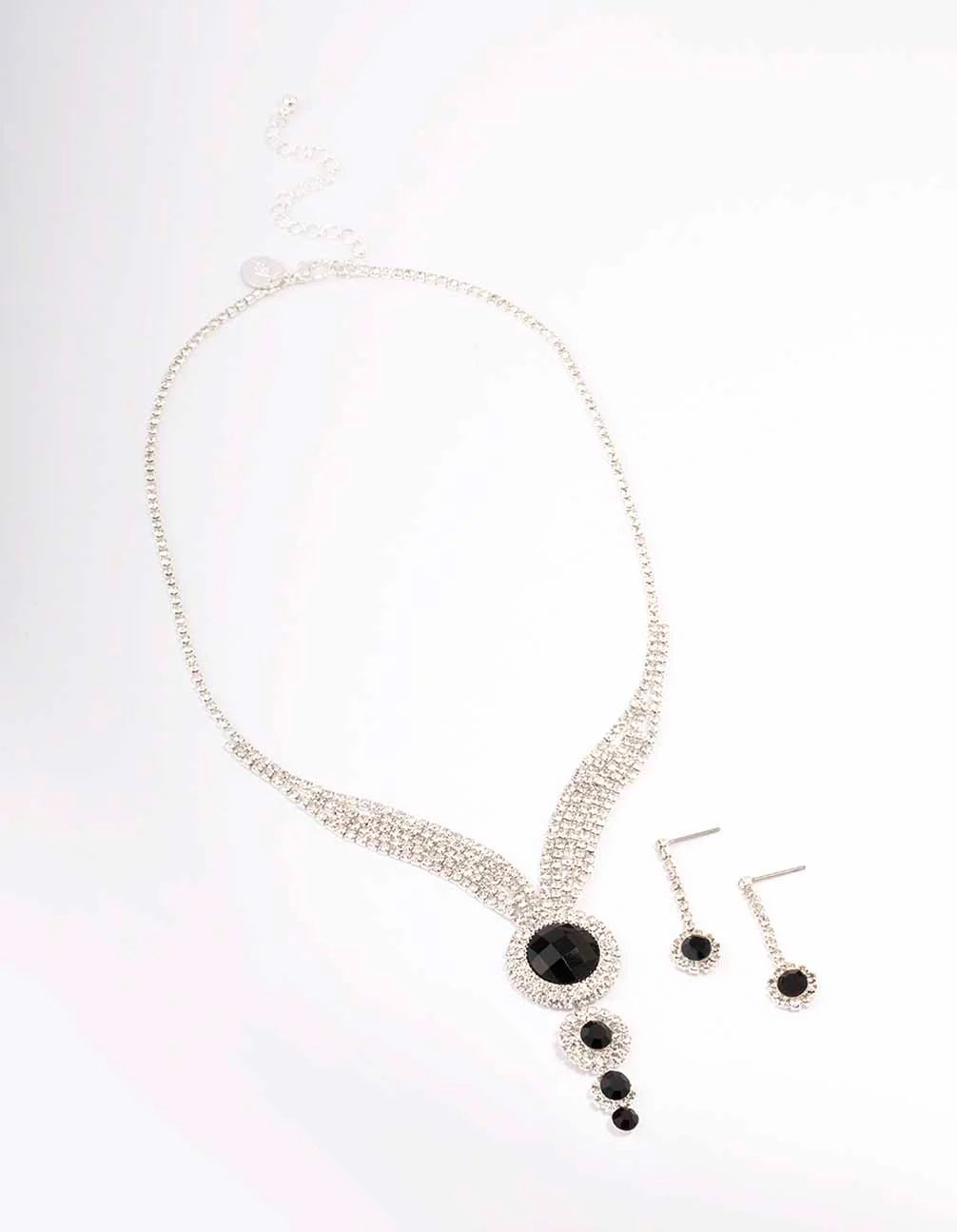 Silver & Black Diamante Circular Jewellery Set - Image 2