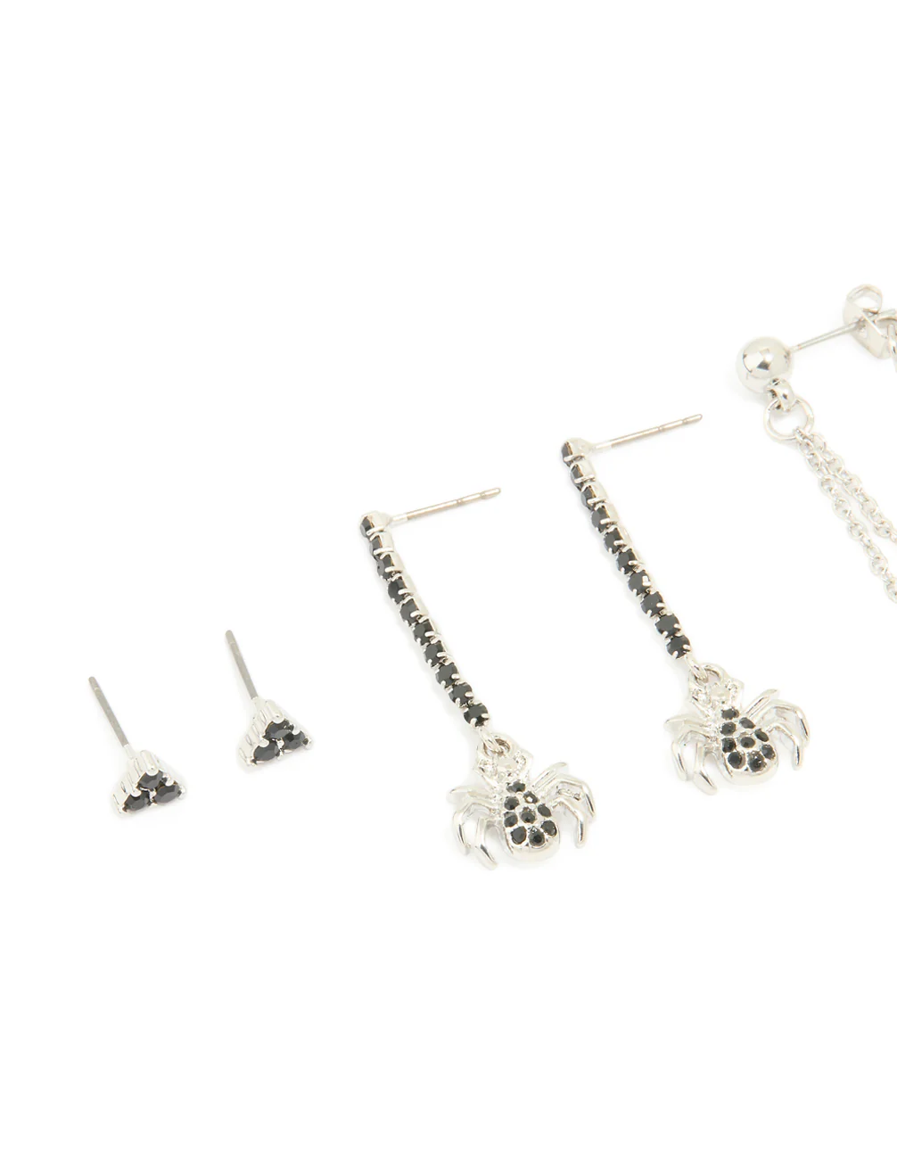 Silver Black Diamante Spider & Cross Stud Earrings 4-Pack - Image 2