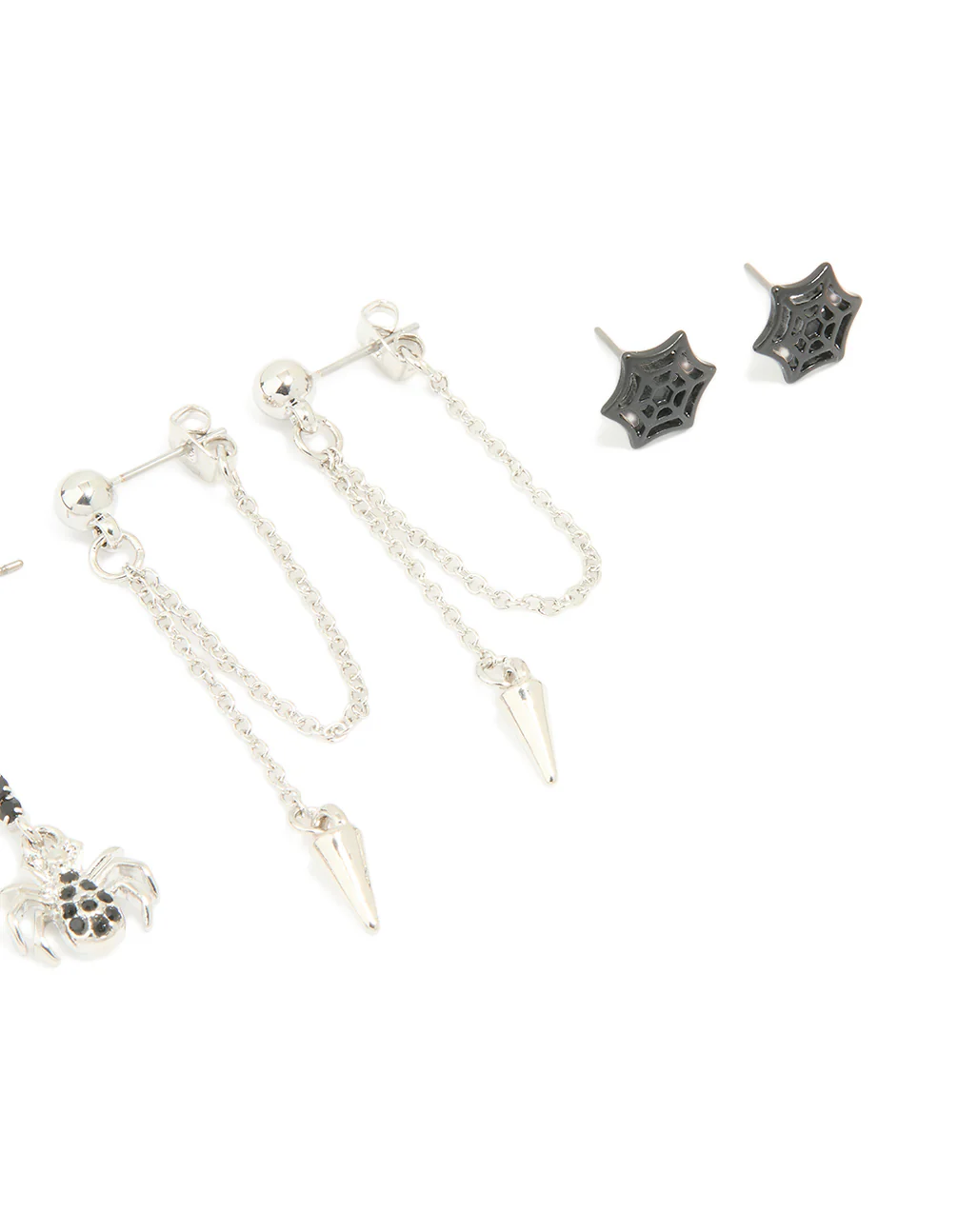 Silver Black Diamante Spider & Cross Stud Earrings 4-Pack - Image 3