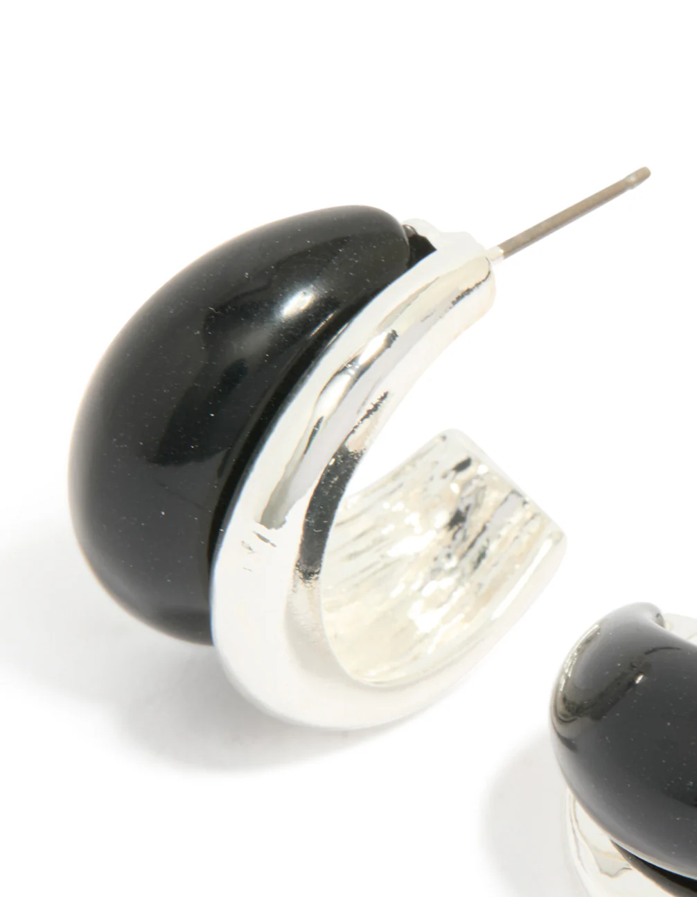 Silver Black Enamel Hoop Earrings - Image 4