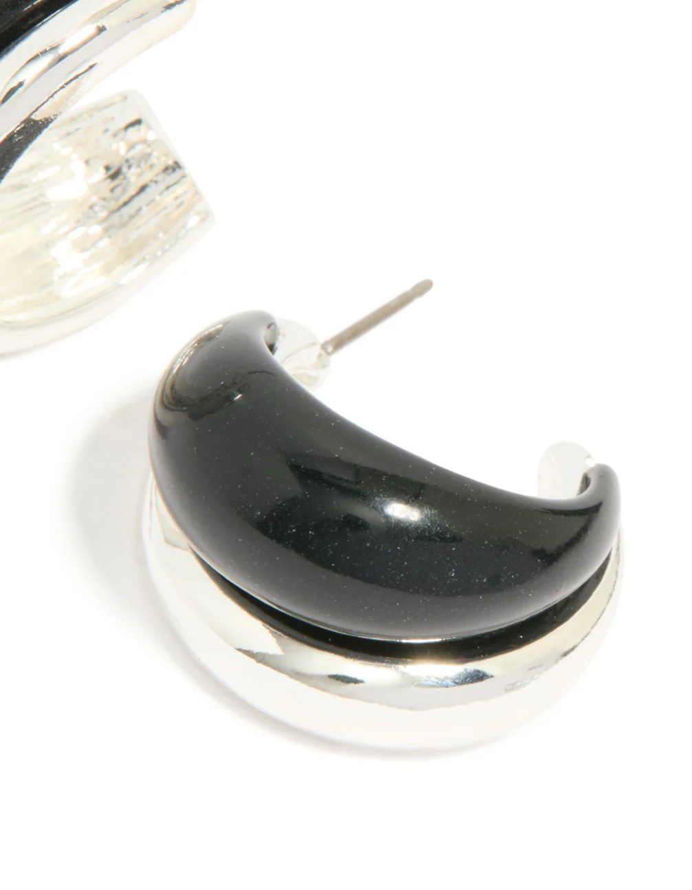 Silver Black Enamel Hoop Earrings - Image 5