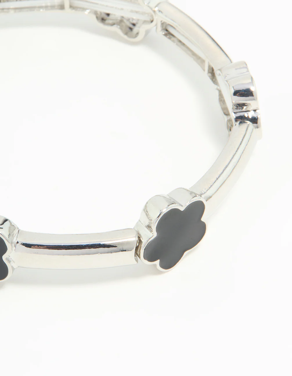 Silver Black Floral Stretch Bracelet - Image 2