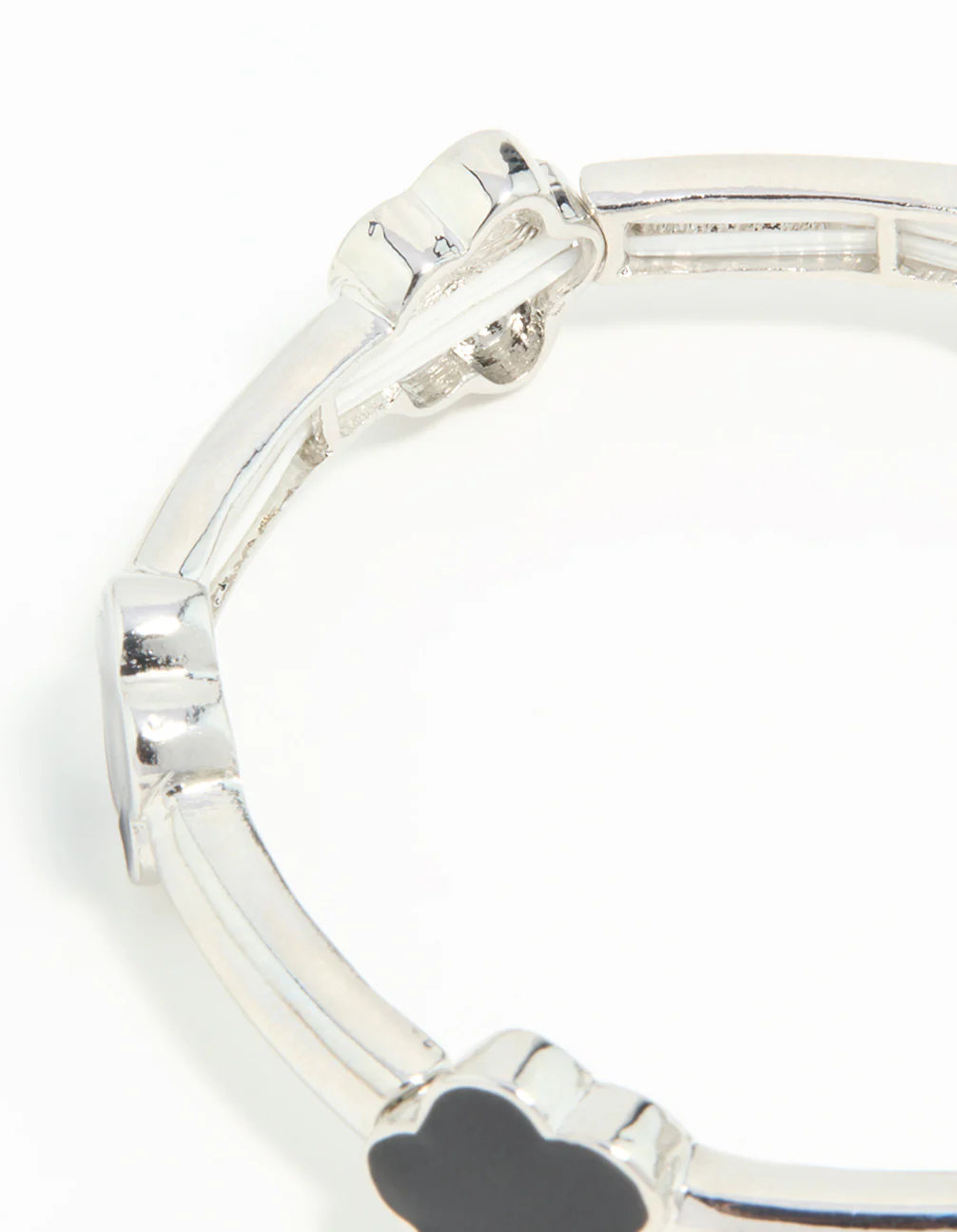 Silver Black Floral Stretch Bracelet - Image 3