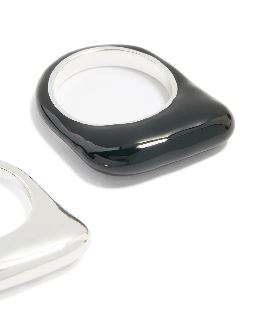 Silver & Black Rectangle Bar Rings 2-Pack - Image 3