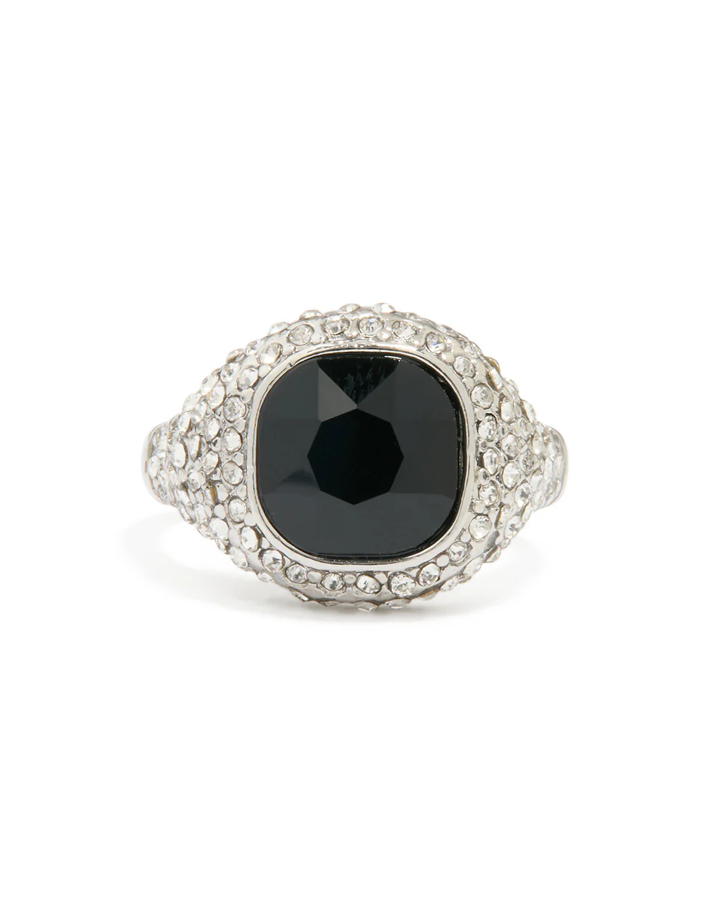 Silver Black Rhinestone Square Ring - Image 3
