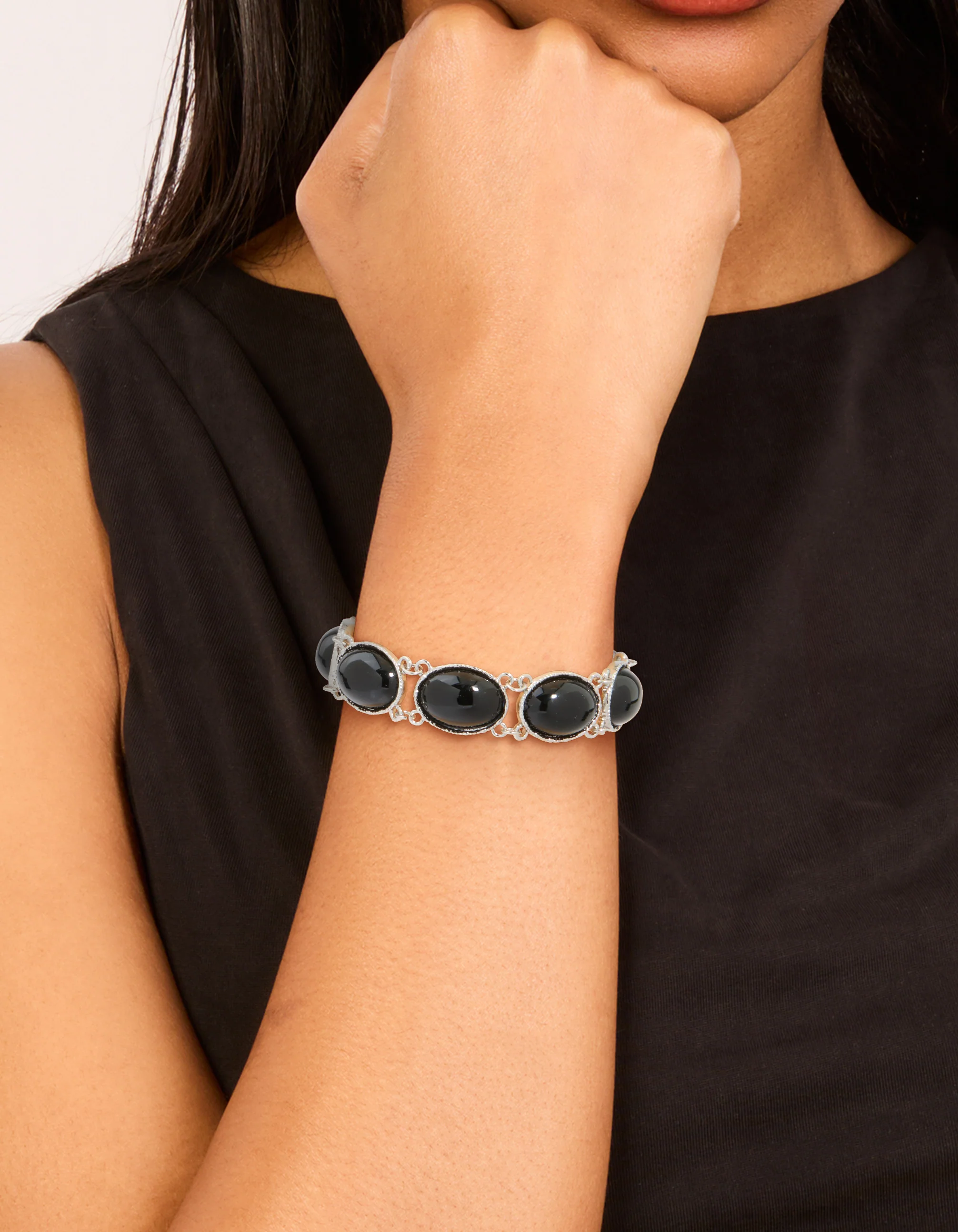 Silver Black Stone Multi Circle Bracelet - Image 2