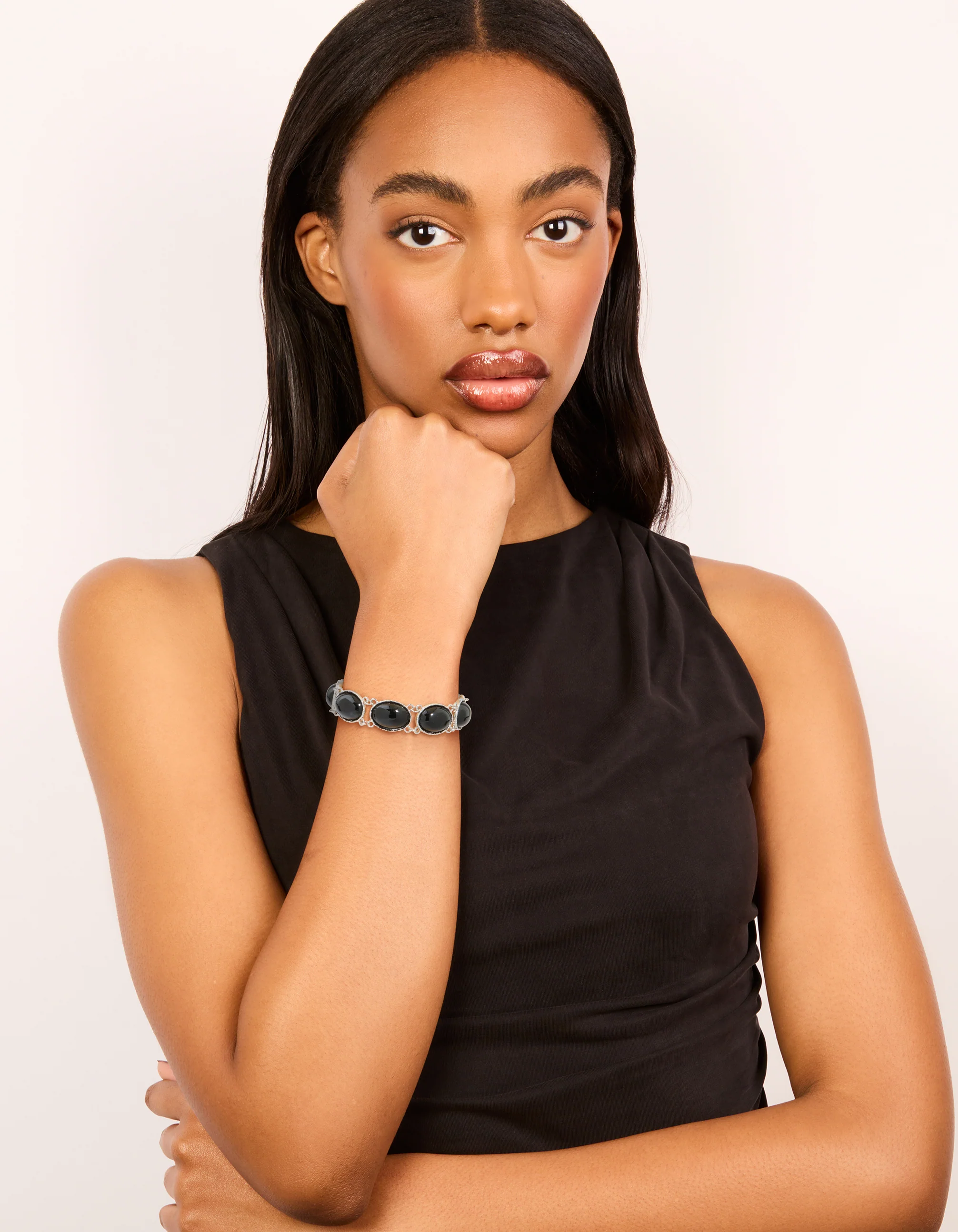 Silver Black Stone Multi Circle Bracelet - Image 3