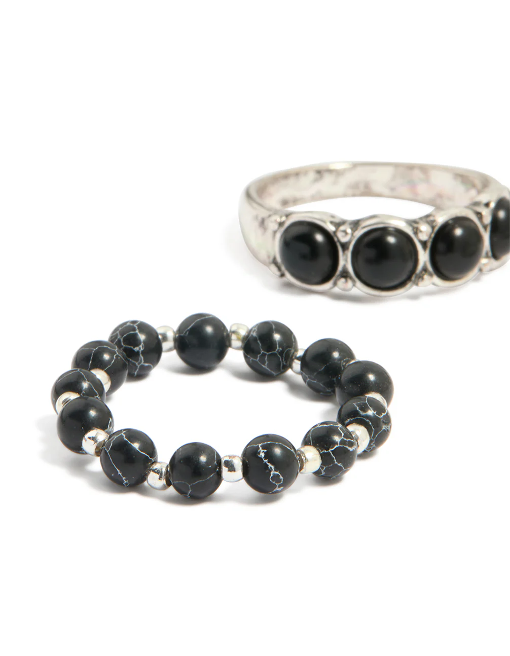 Silver & Black Stretch Rings 4-Pack - Image 2