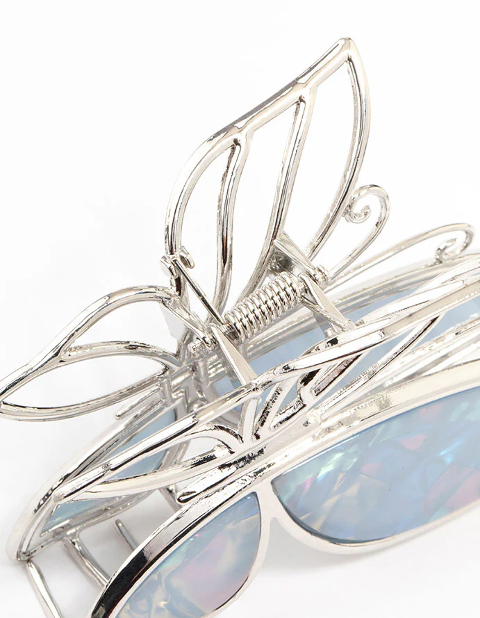 Silver Blue Butterfly Acrylic Claw Clip - Image 3