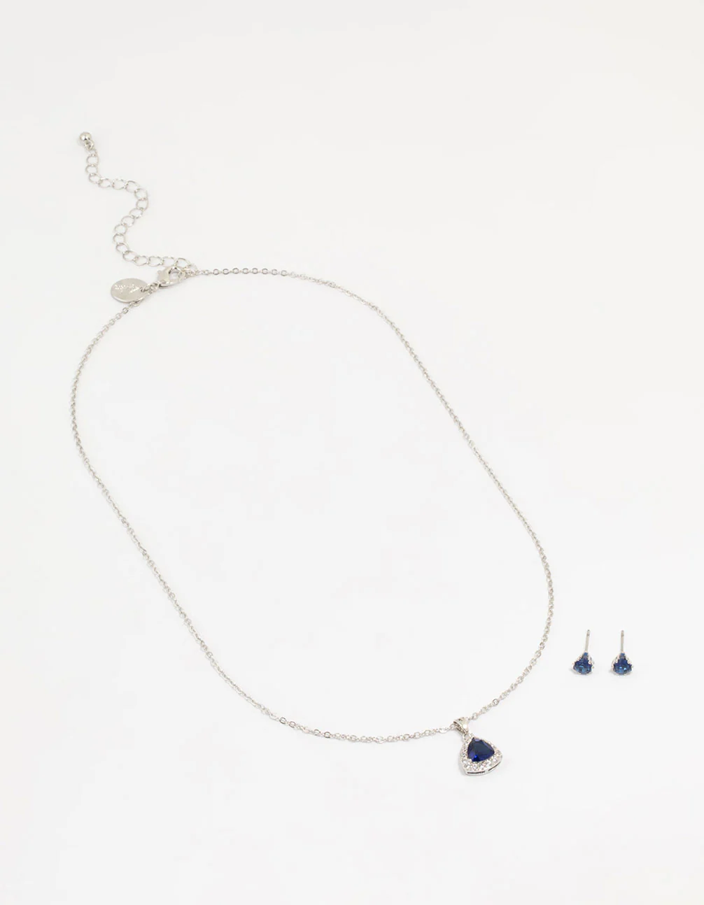 Silver Blue Cubic Zirconia Blue Pendant Necklace & Earrings Set - Image 2