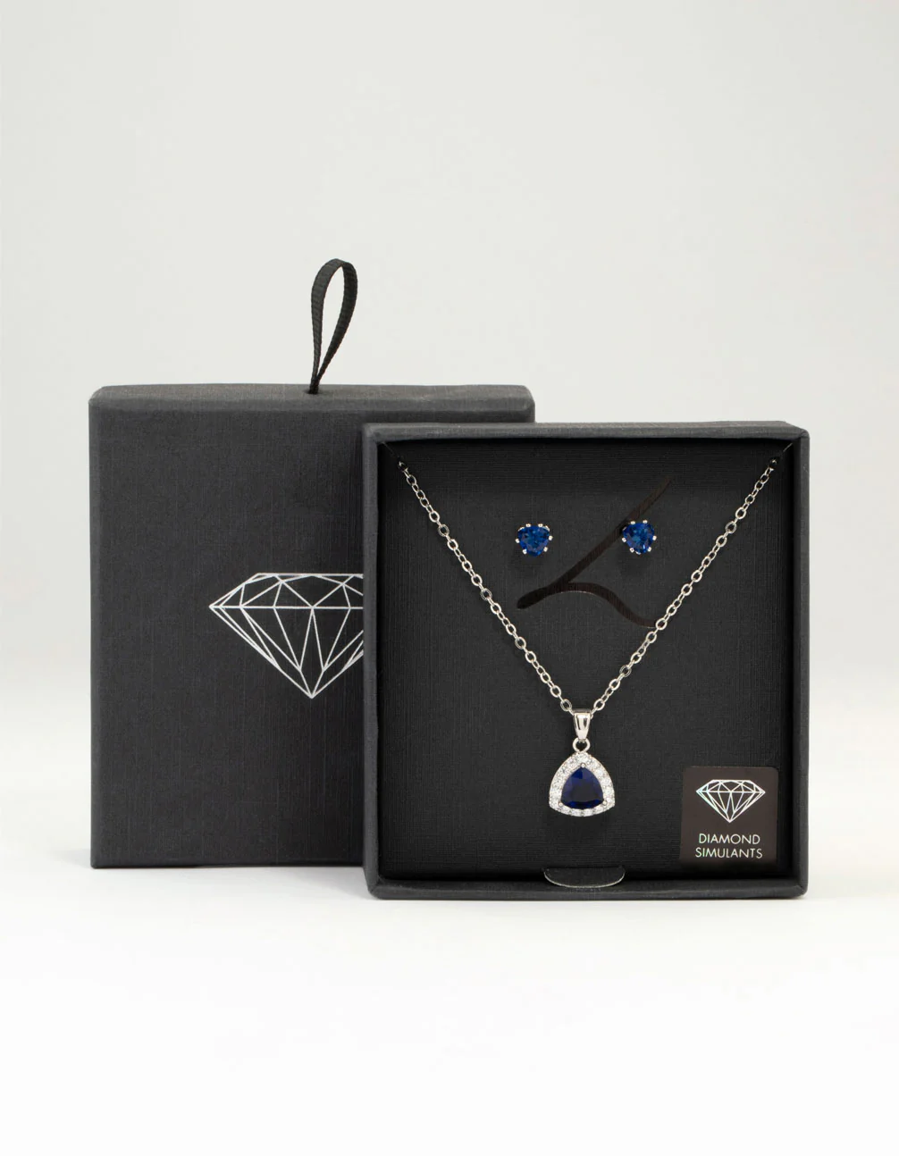 Silver Blue Cubic Zirconia Blue Pendant Necklace & Earrings Set - Image 3