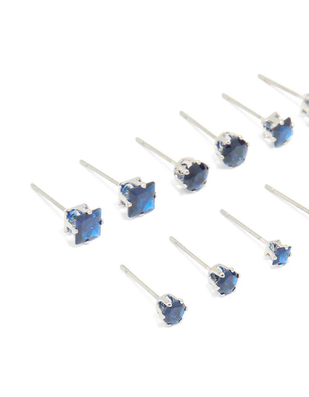 Silver Blue Cubic Zirconia Classic Stud Earrings 6-Pack - Image 2