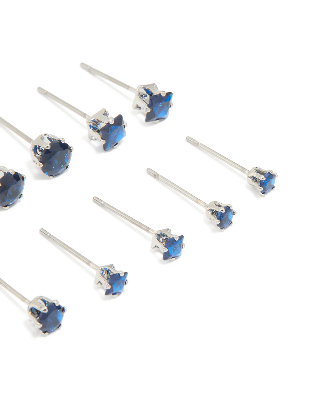 Silver Blue Cubic Zirconia Classic Stud Earrings 6-Pack - Image 3