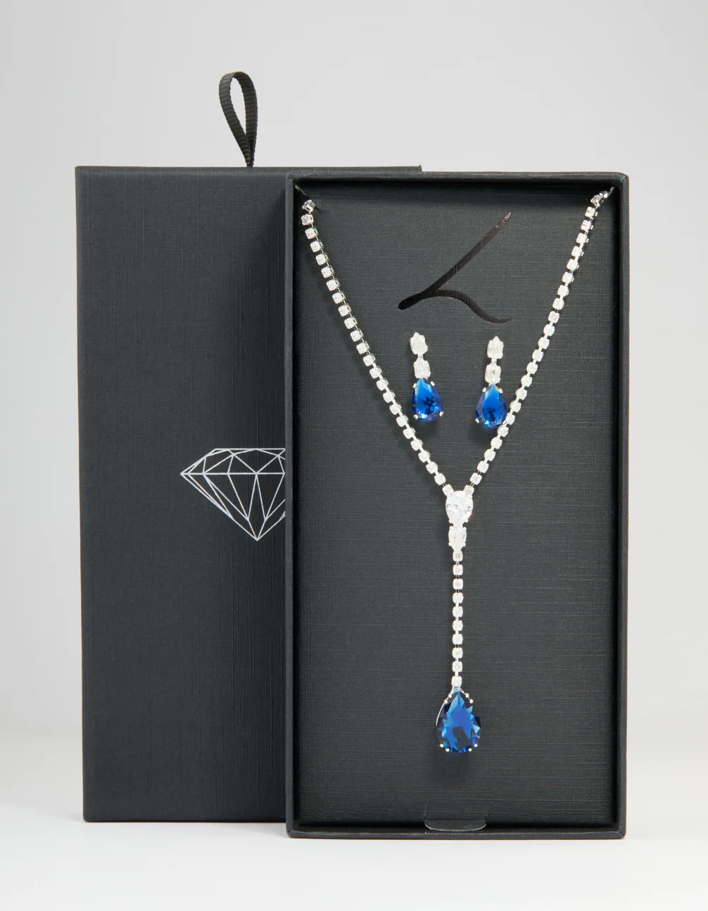 Silver Blue Cubic Zirconia Pear Y-Necklace & Earrings Set - Image 3