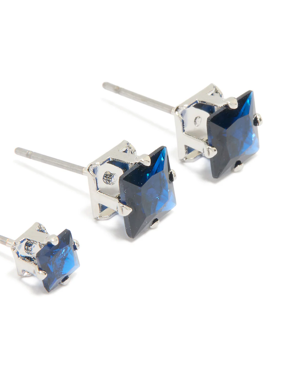 Silver Blue Cubic Zirconia Square Stud Earrings 2-Pack - Image 3