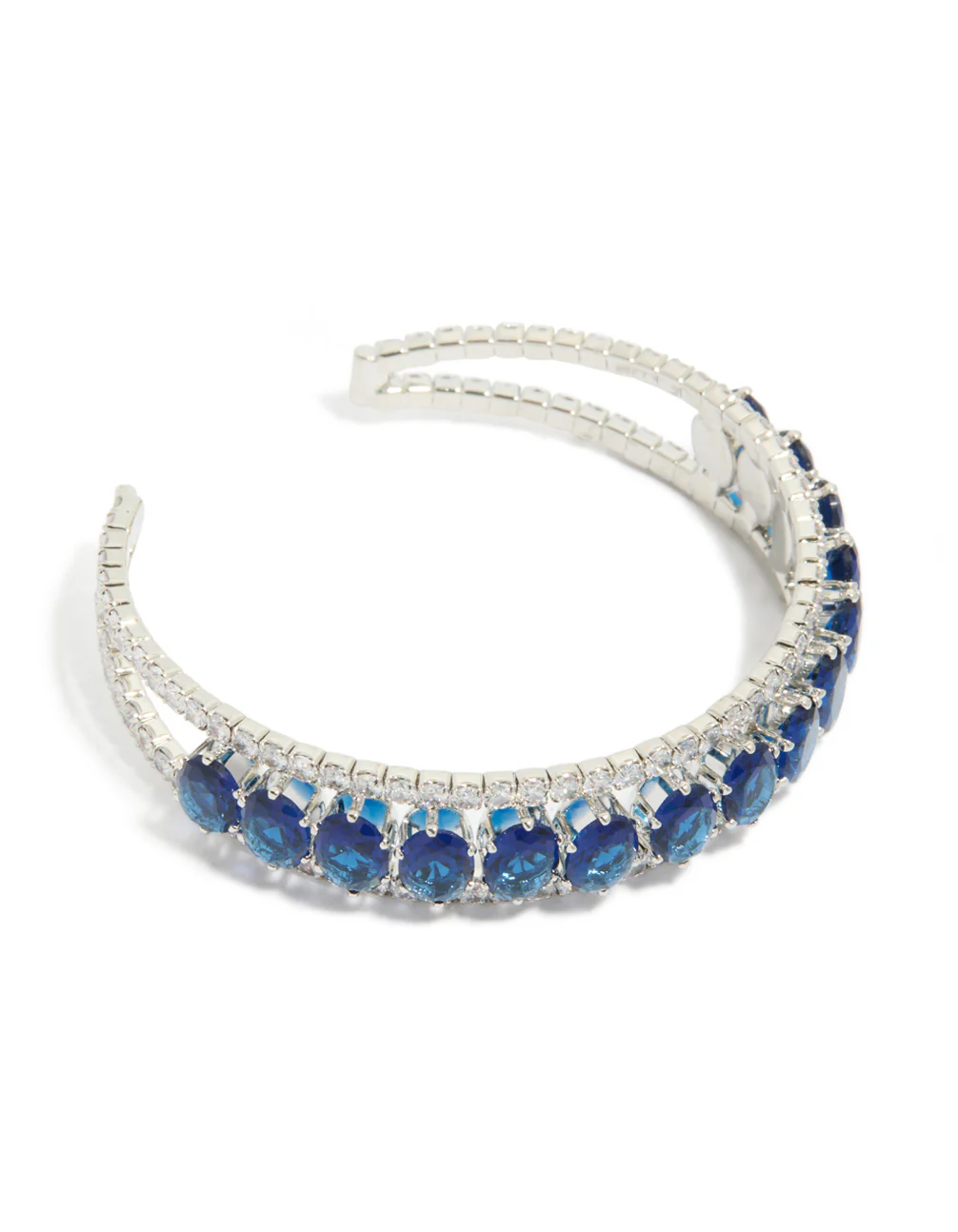 Silver Blue Cubic Zirconia Statement Oval Wrist Cuff - Image 2
