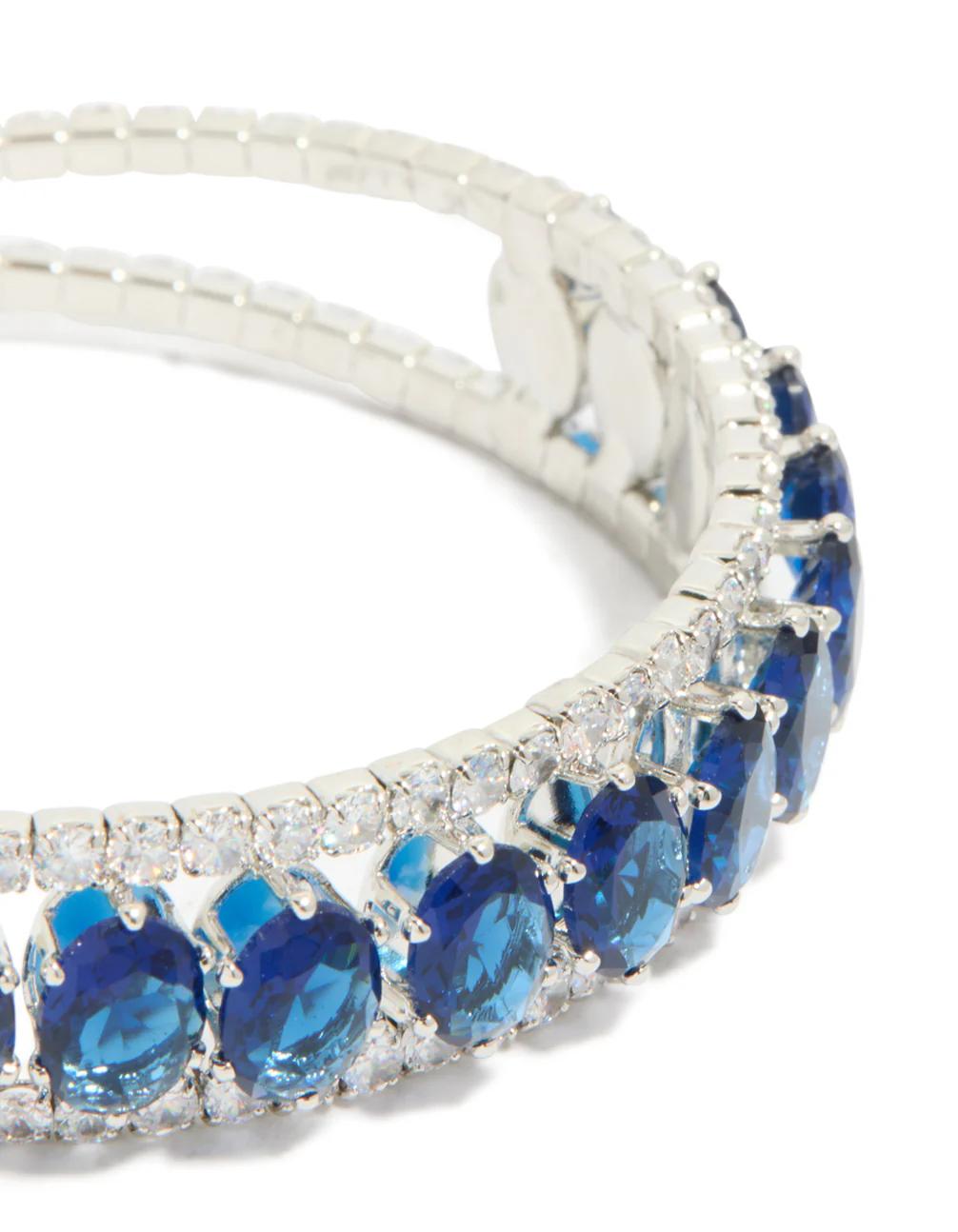 Silver Blue Cubic Zirconia Statement Oval Wrist Cuff - Image 4