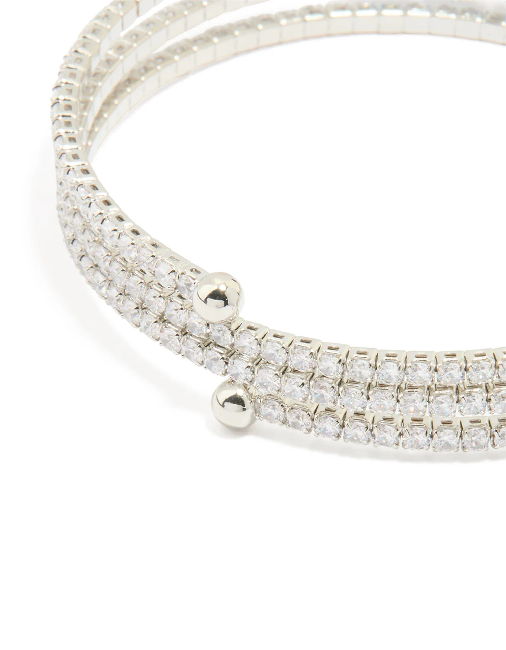 Silver Blue Cubic Zirconia Triple Row Circle Wrist Cuff - Image 3
