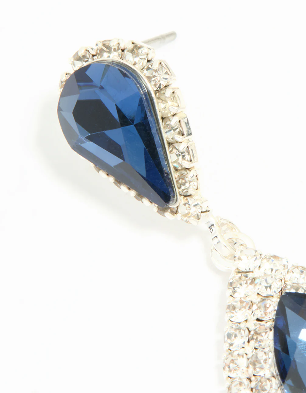 Silver Blue Diamante Double Pear Drop Earrings - Image 4