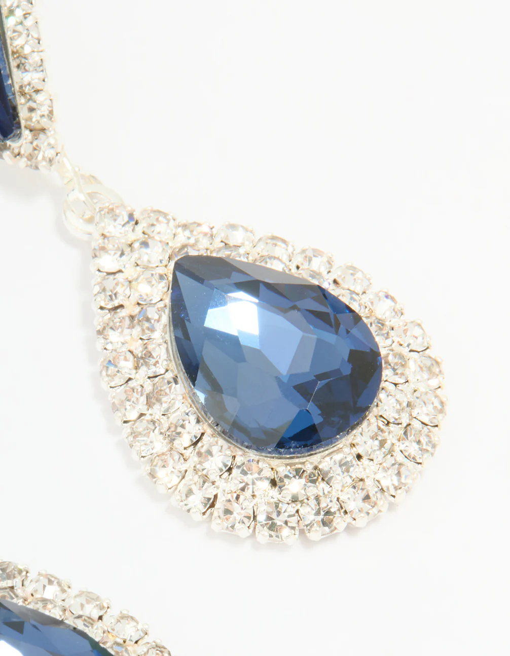 Silver Blue Diamante Double Pear Drop Earrings - Image 5