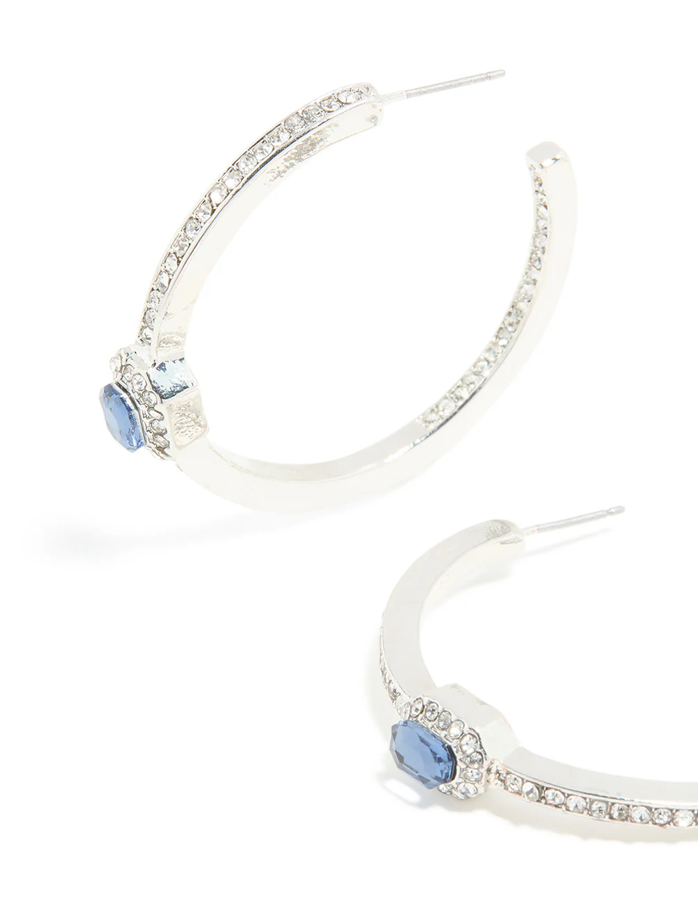 Silver Blue Diamante Hoop Earrings - Image 2