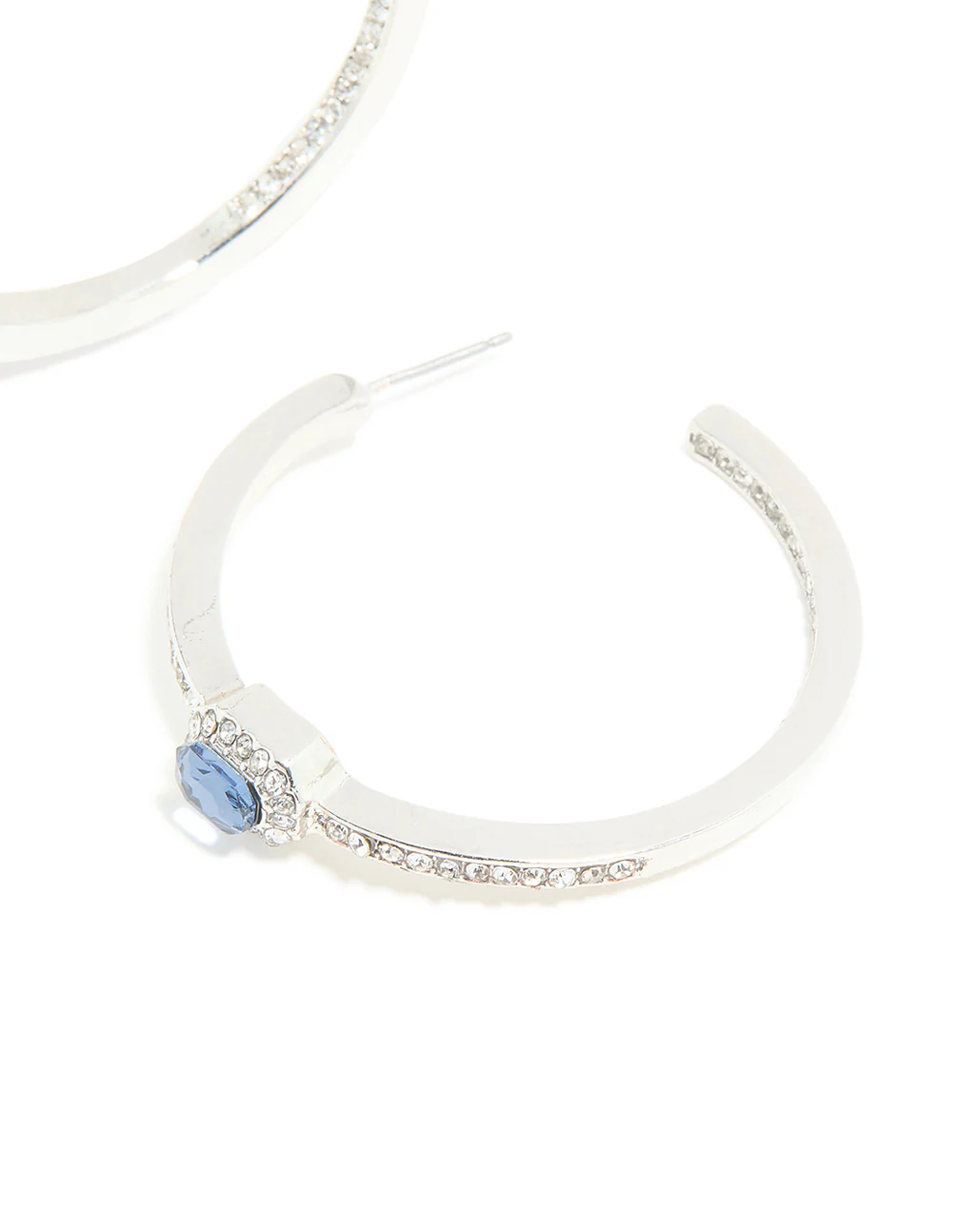 Silver Blue Diamante Hoop Earrings - Image 3