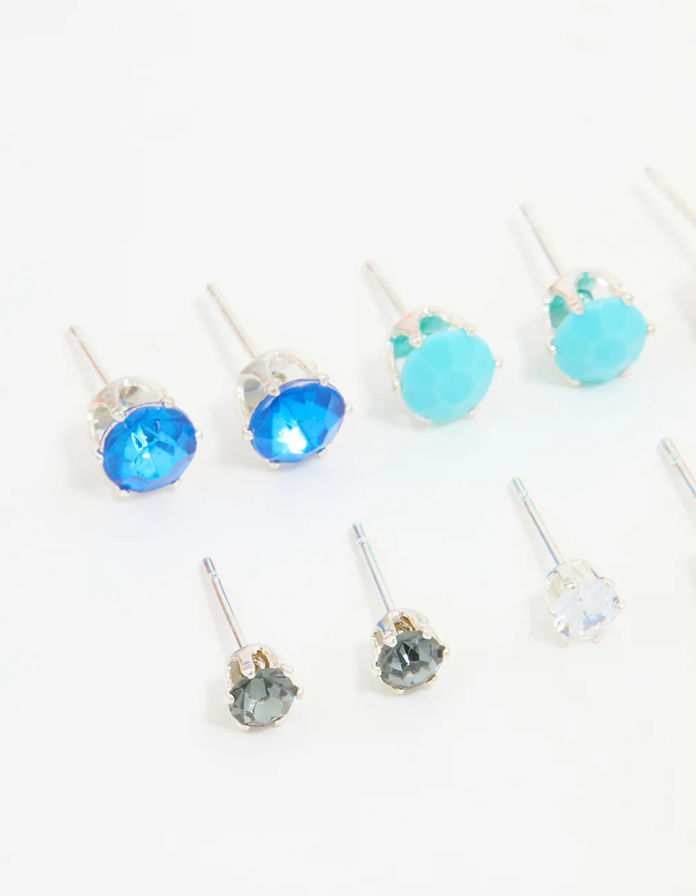 Silver Blue Diamante Stud Earrings 8-Pack - Image 2