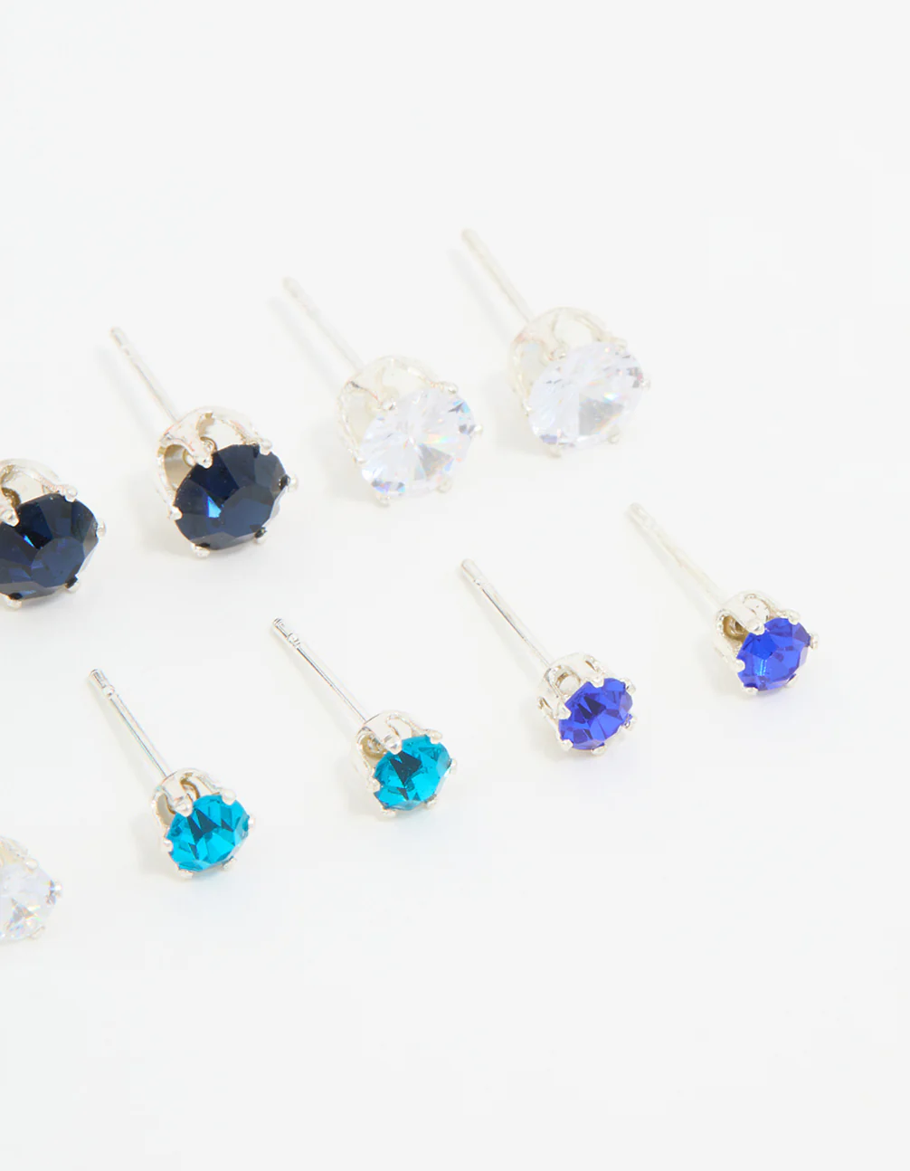 Silver Blue Diamante Stud Earrings 8-Pack - Image 3