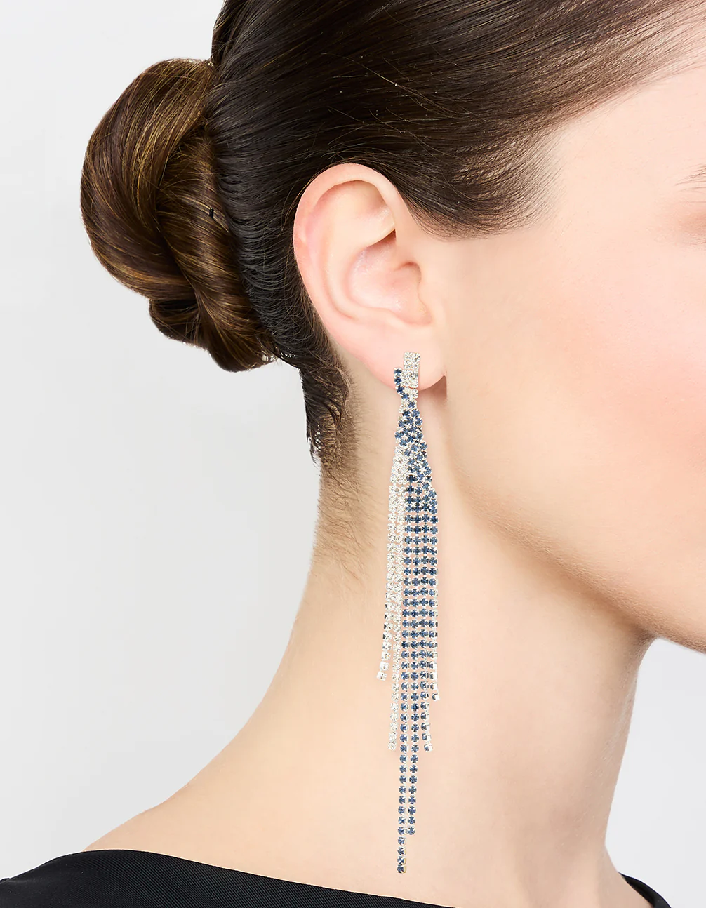 Silver Blue Diamante Twisted Chain Drop Earrings - Image 2