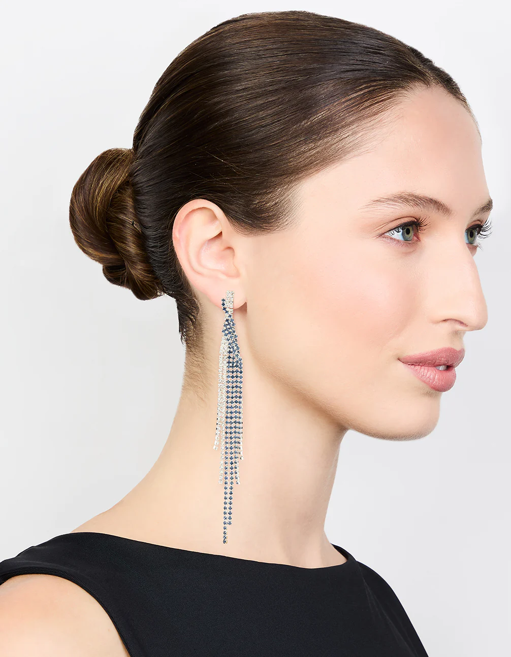Silver Blue Diamante Twisted Chain Drop Earrings - Image 3