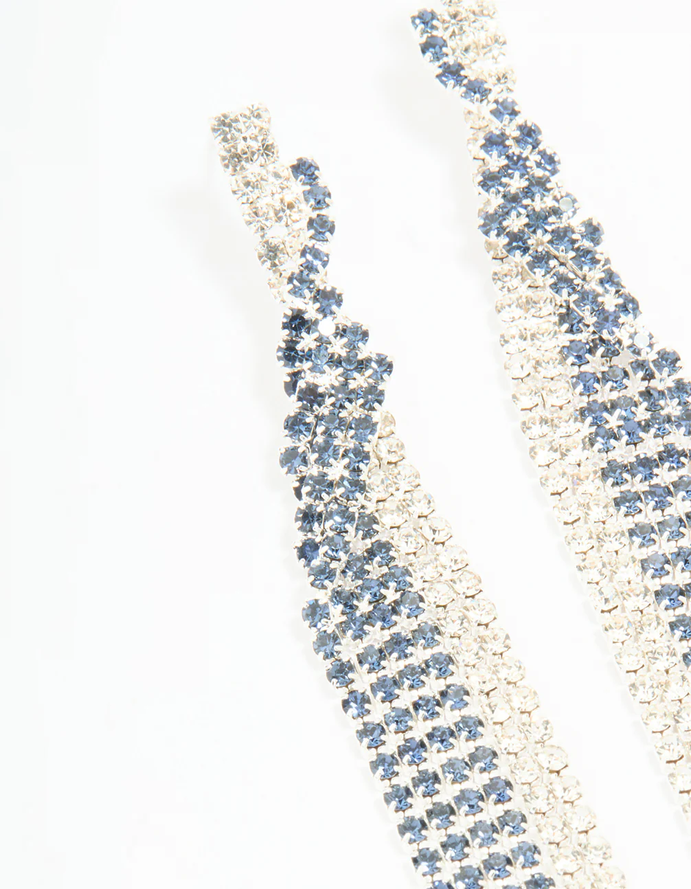 Silver Blue Diamante Twisted Chain Drop Earrings - Image 4