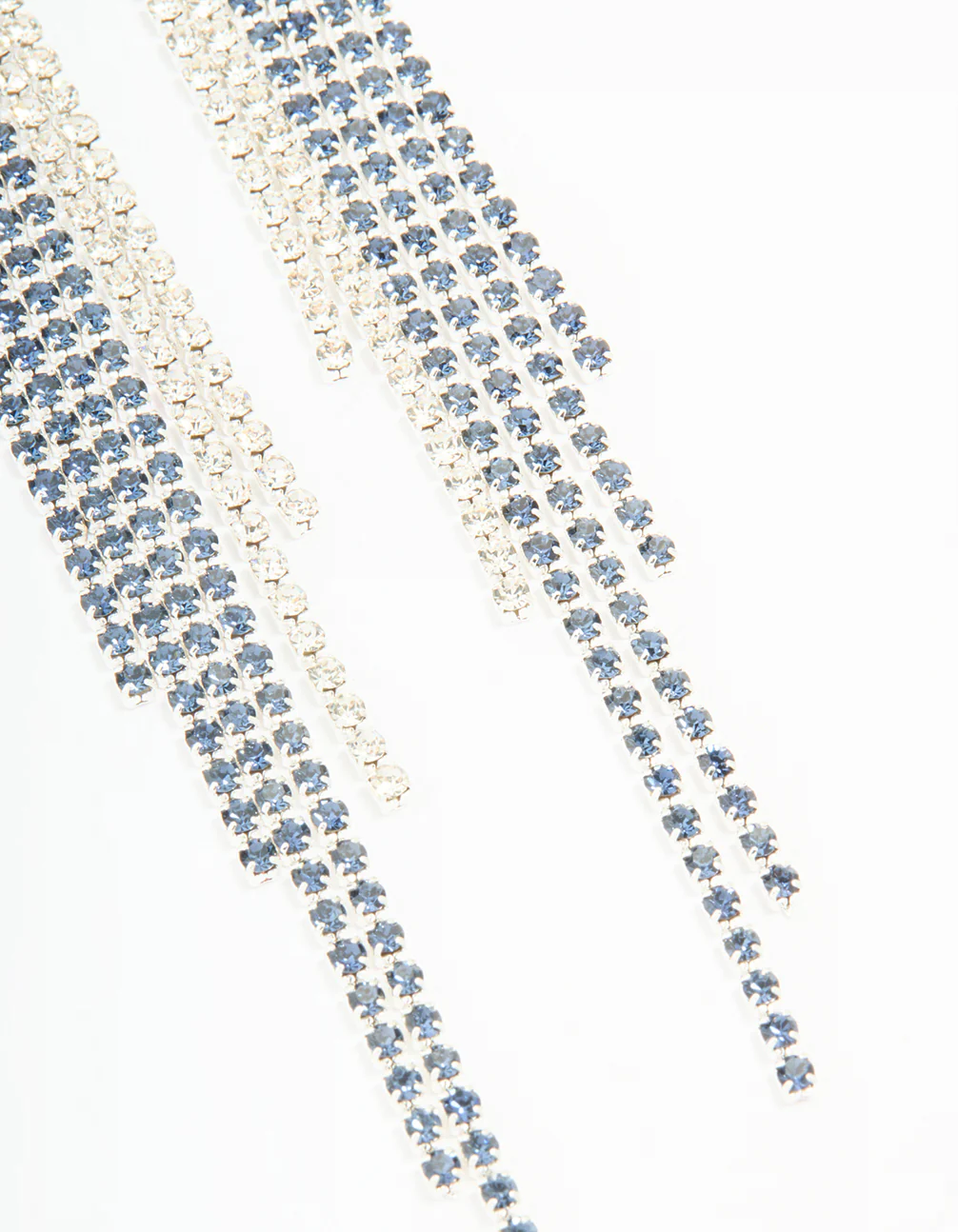 Silver Blue Diamante Twisted Chain Drop Earrings - Image 5