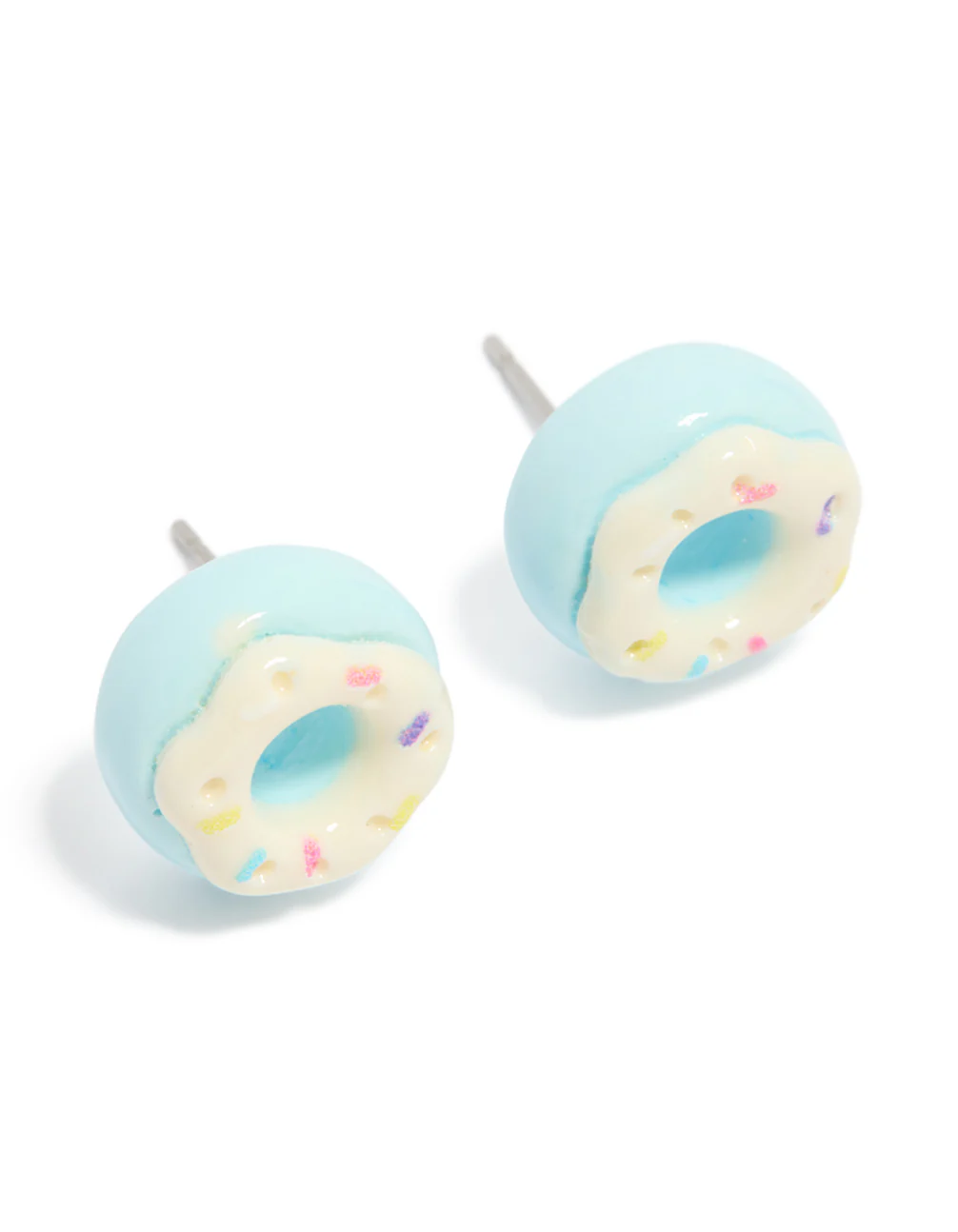Silver Blue Donut Stud Earrings - Image 2